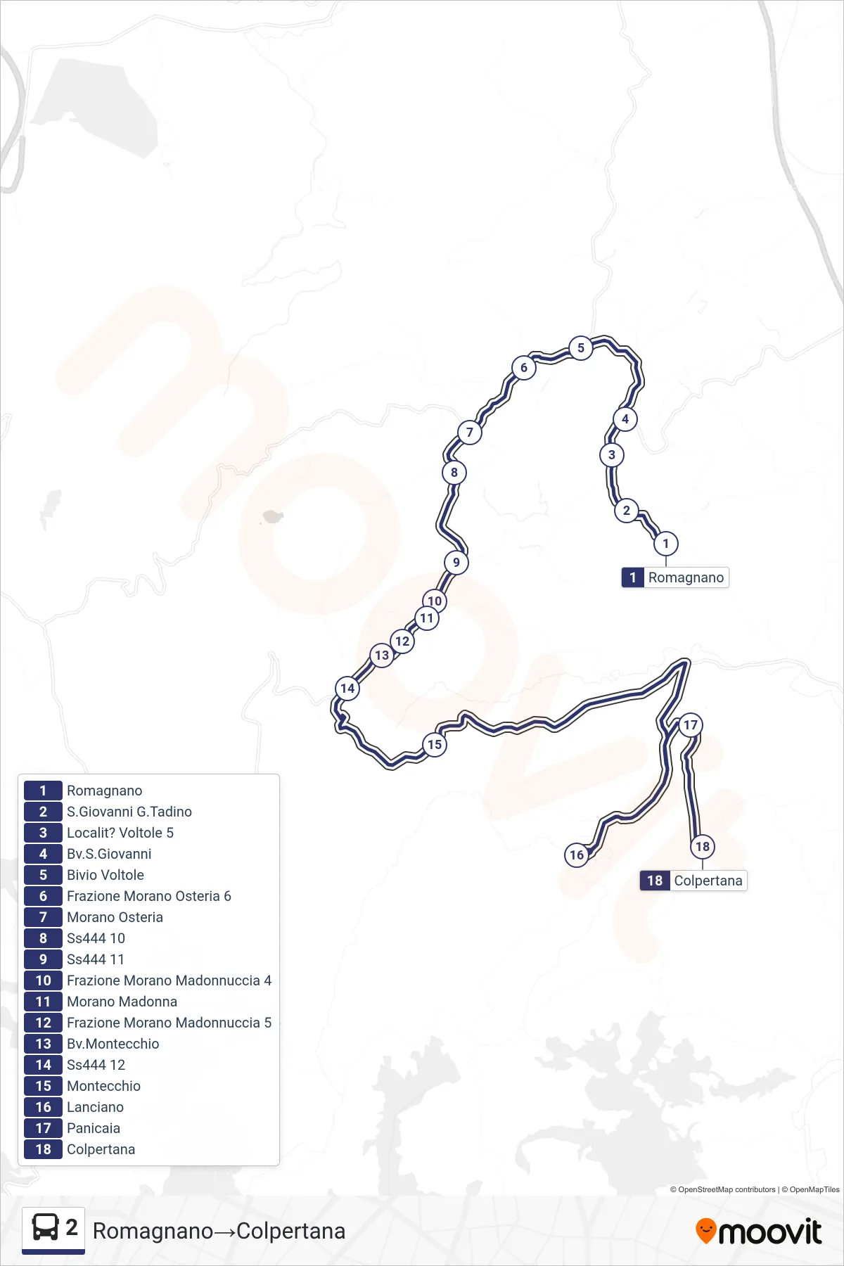 Linea 2 bus (Romagnano→Colpertana) - Percorsi e fermate sulla mappa