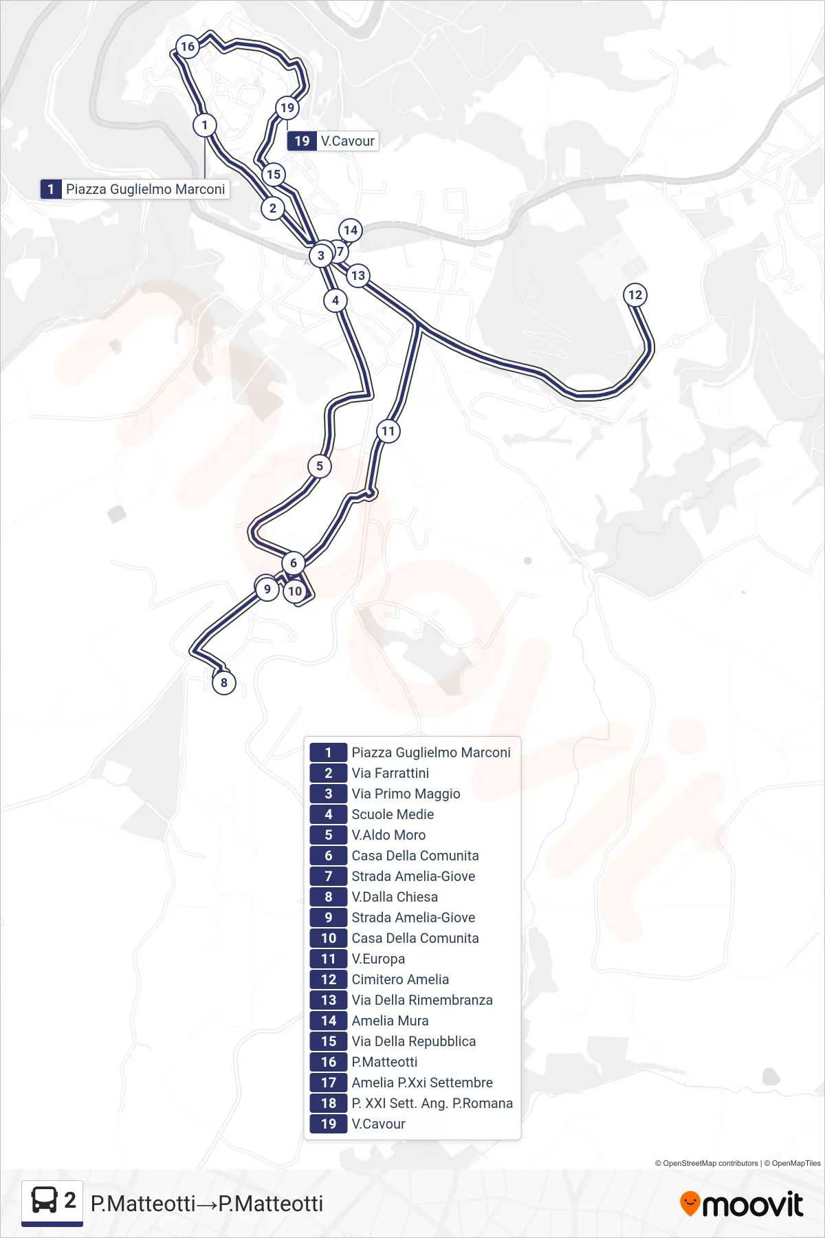 Linea 2 bus (P.Matteotti→P.Matteotti) - Percorsi e fermate sulla mappa