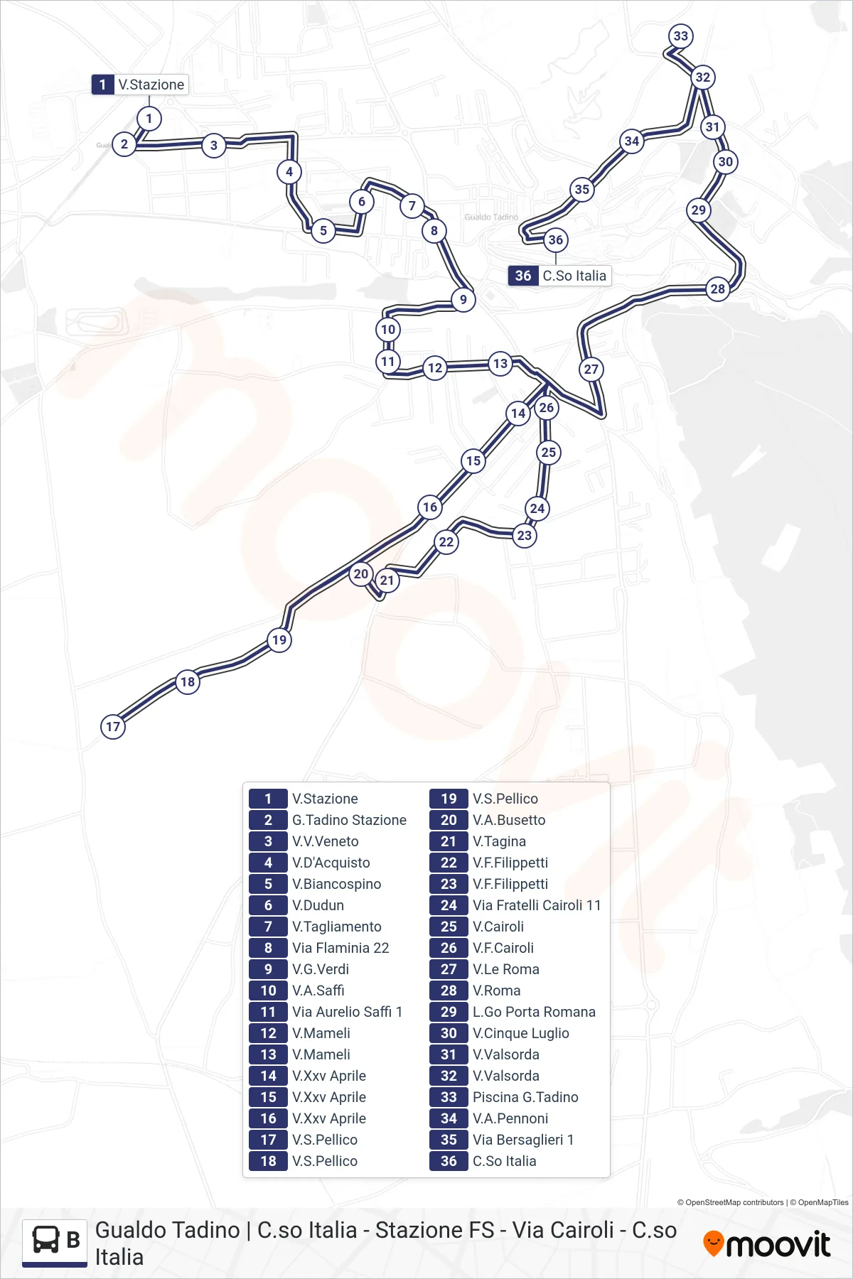 Linea B  bus (V.Stazione‎→C.So Italia) - Percorsi e fermate sulla mappa