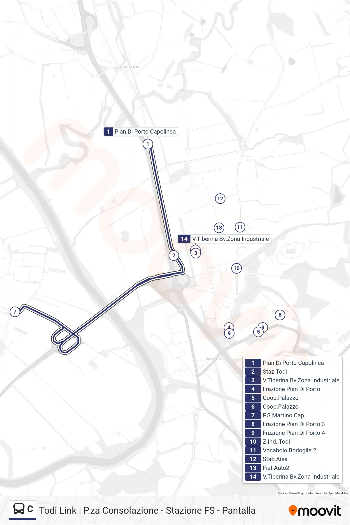 Linea C  bus (Pian Di Porto Capolinea‎→Pian Di Porto Capolinea) - Percorsi e fermate sulla mappa