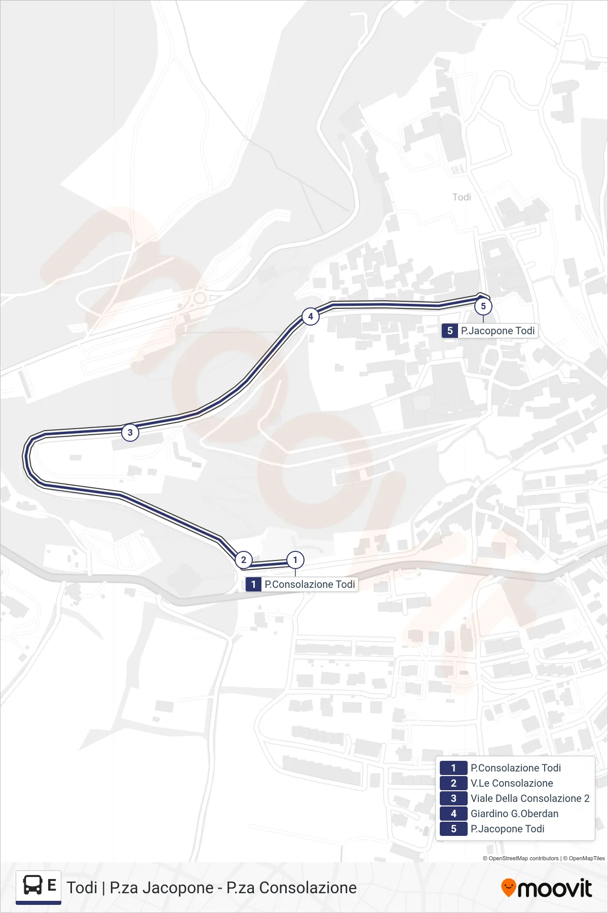 Linea E bus (P.Consolazione Todi→P.Jacopone Todi) - Percorsi e fermate sulla mappa