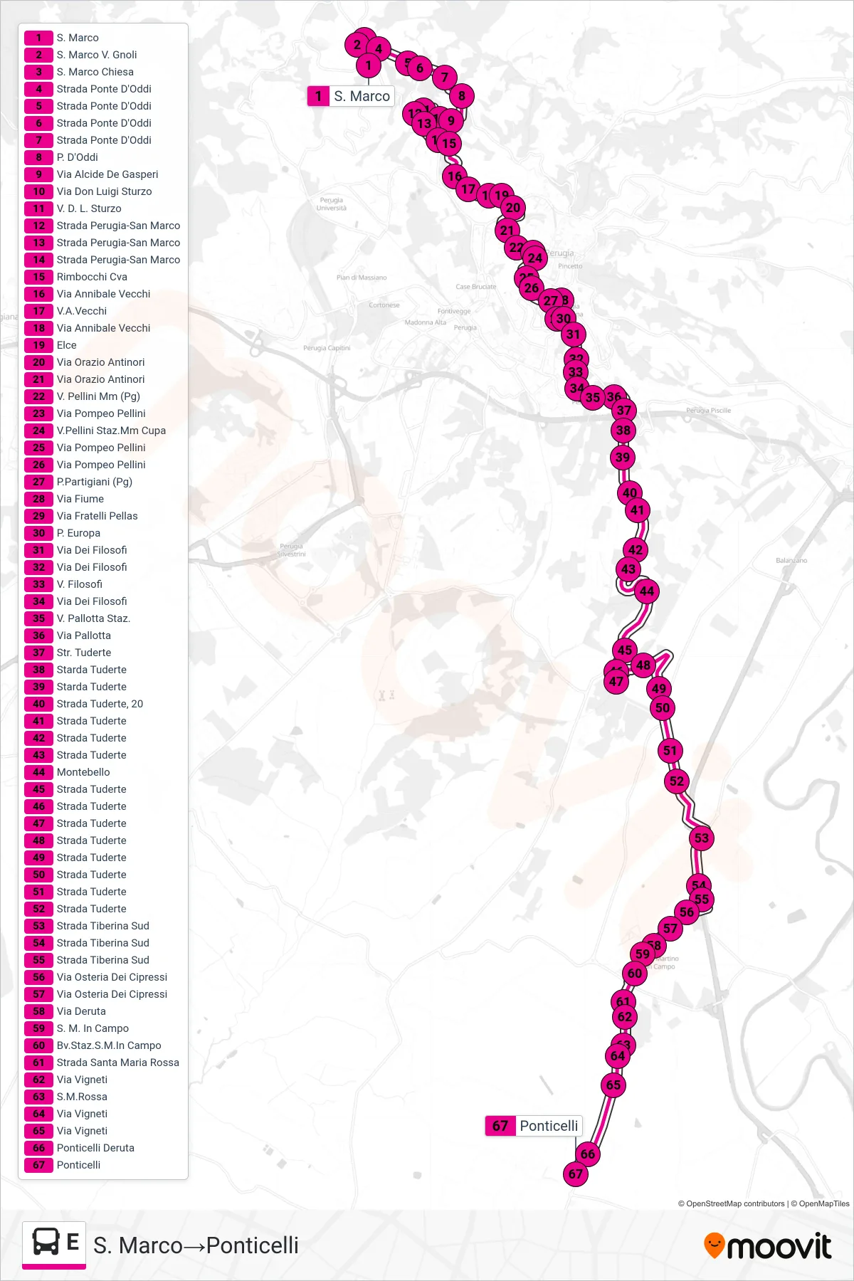 Linea E  bus (S. Marco‎→Ponticelli) - Percorsi e fermate sulla mappa