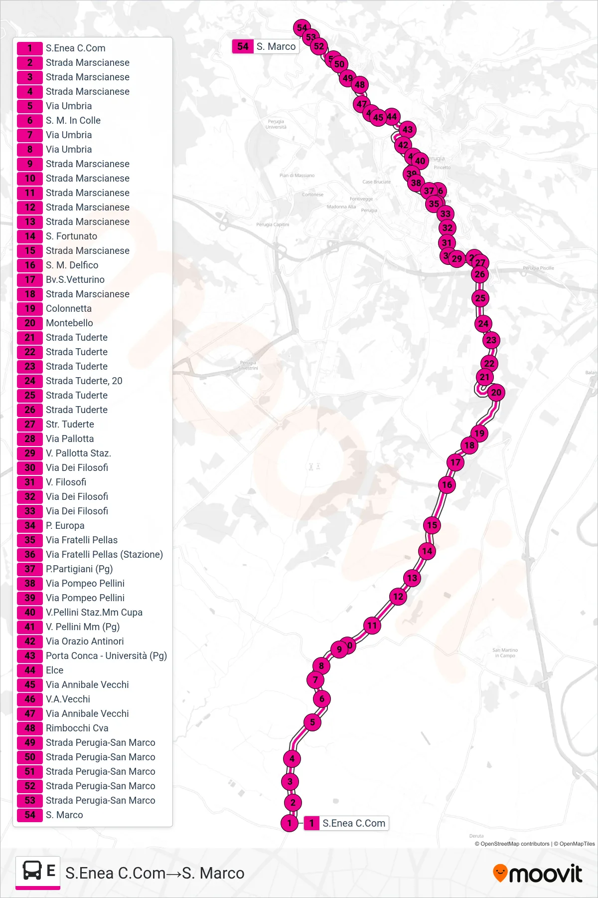 Linea E bus (S.Enea C.Com→S. Marco) - Percorsi e fermate sulla mappa