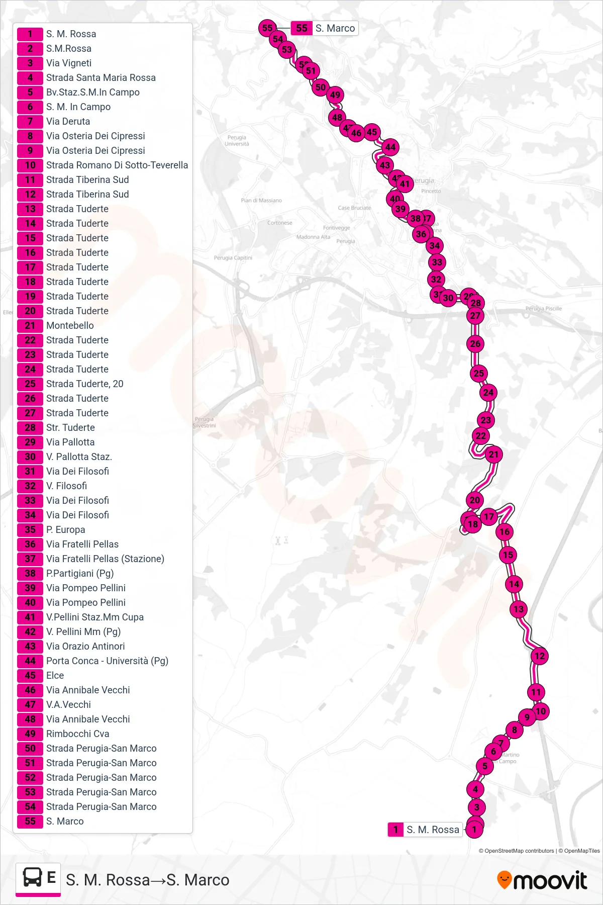 Linea E bus (S. M. Rossa→S. Marco) - Percorsi e fermate sulla mappa