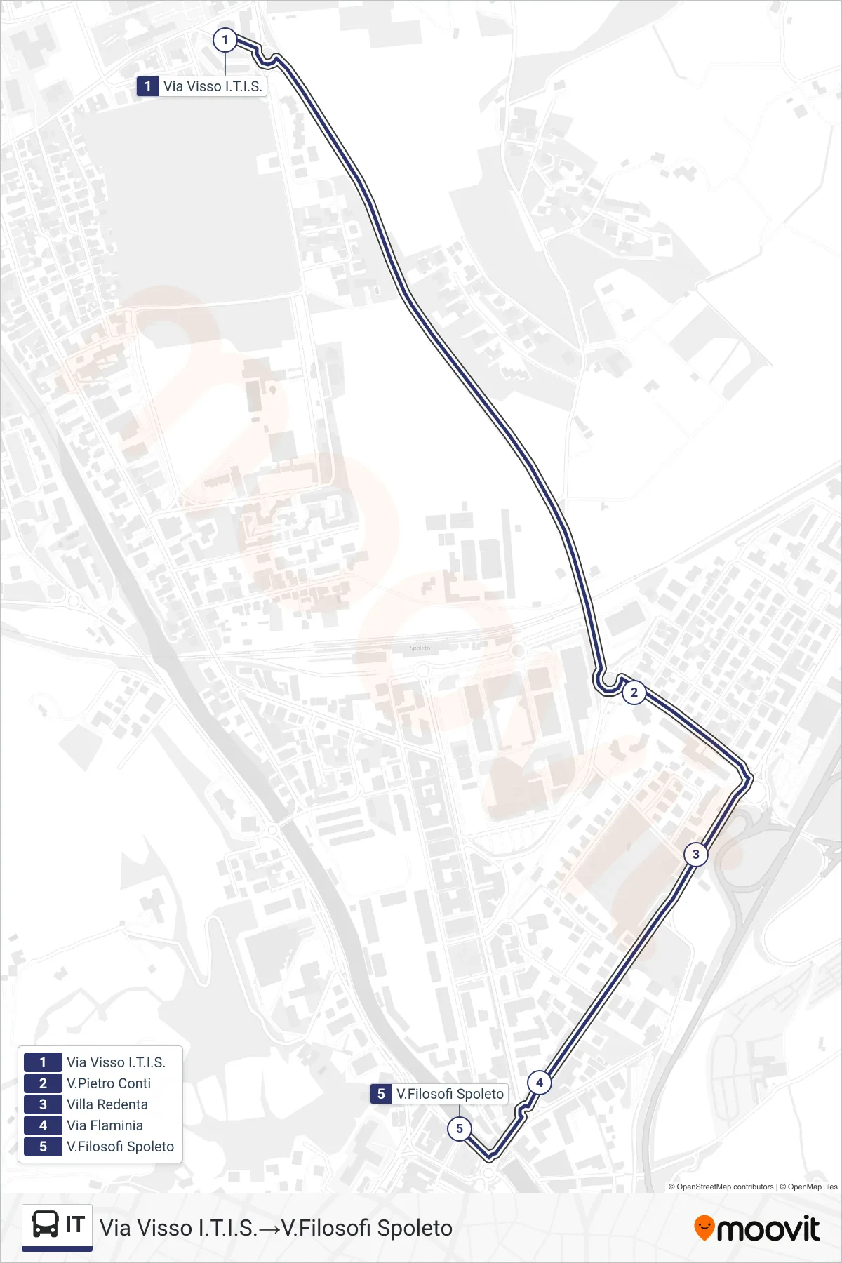 Linea IT bus (Via Visso I.T.I.S.→V.Filosofi Spoleto) - Percorsi e fermate sulla mappa