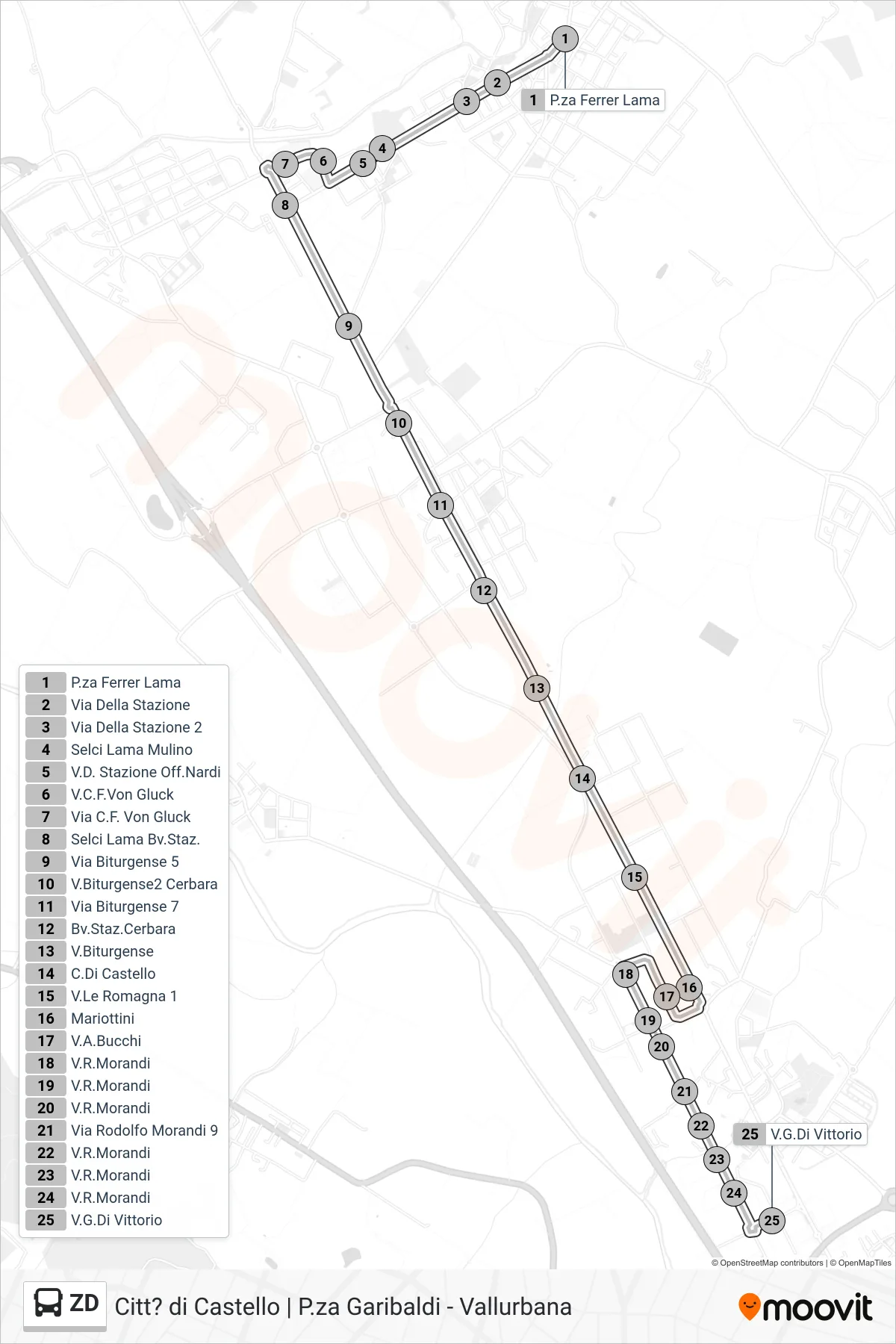 Linea ZD  bus (P.za Ferrer Lama‎→V.G.Di Vittorio) - Percorsi e fermate sulla mappa