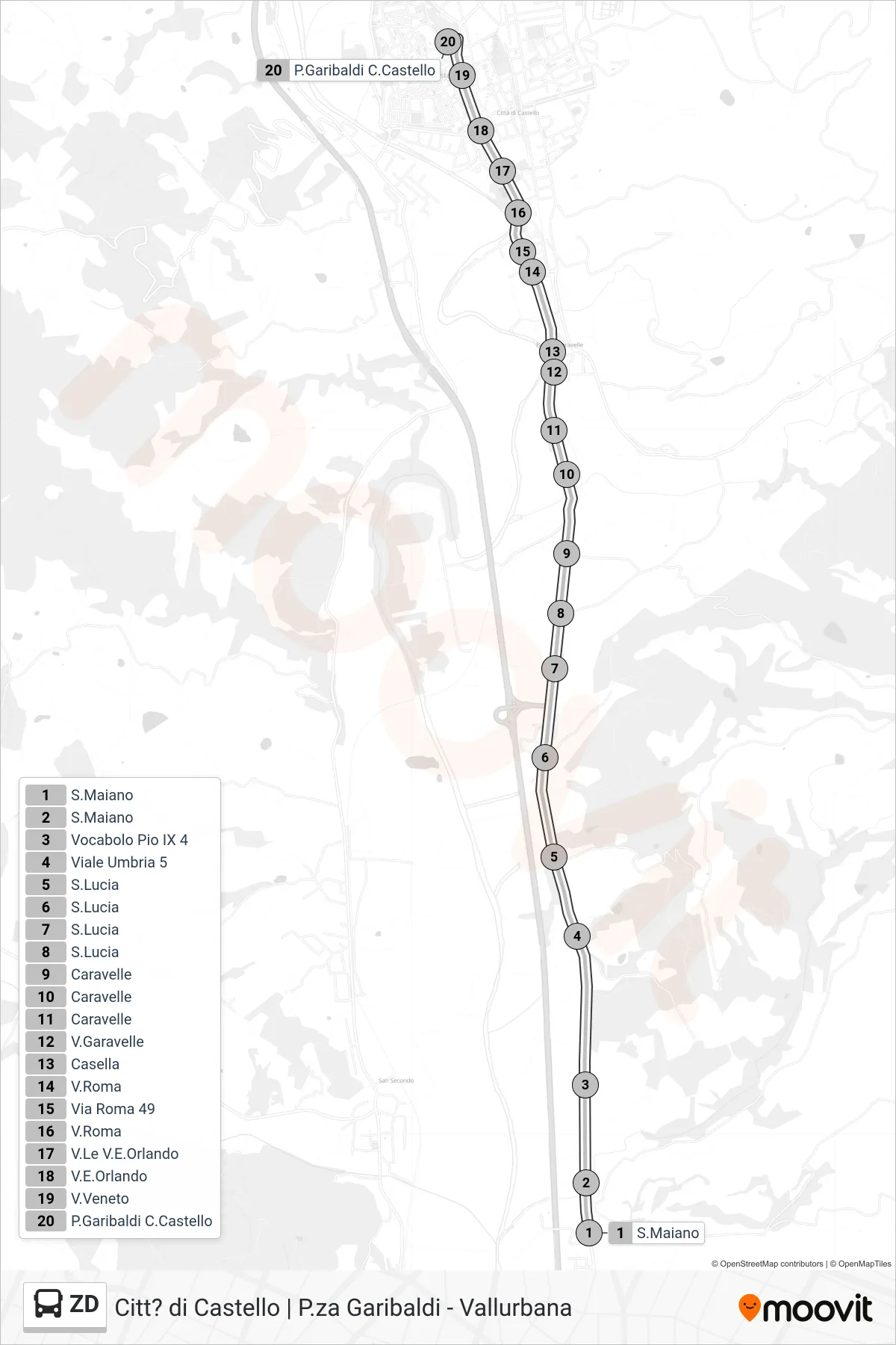 Linea ZD bus (S.Maiano→P.Garibaldi C.Castello) - Percorsi e fermate sulla mappa