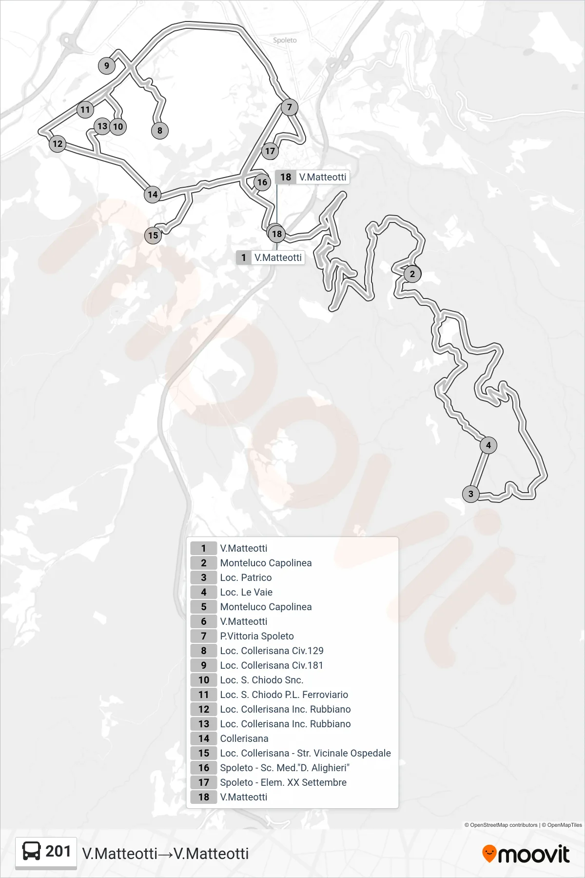 Linea 201 bus (V.Matteotti→V.Matteotti) - Percorsi e fermate sulla mappa