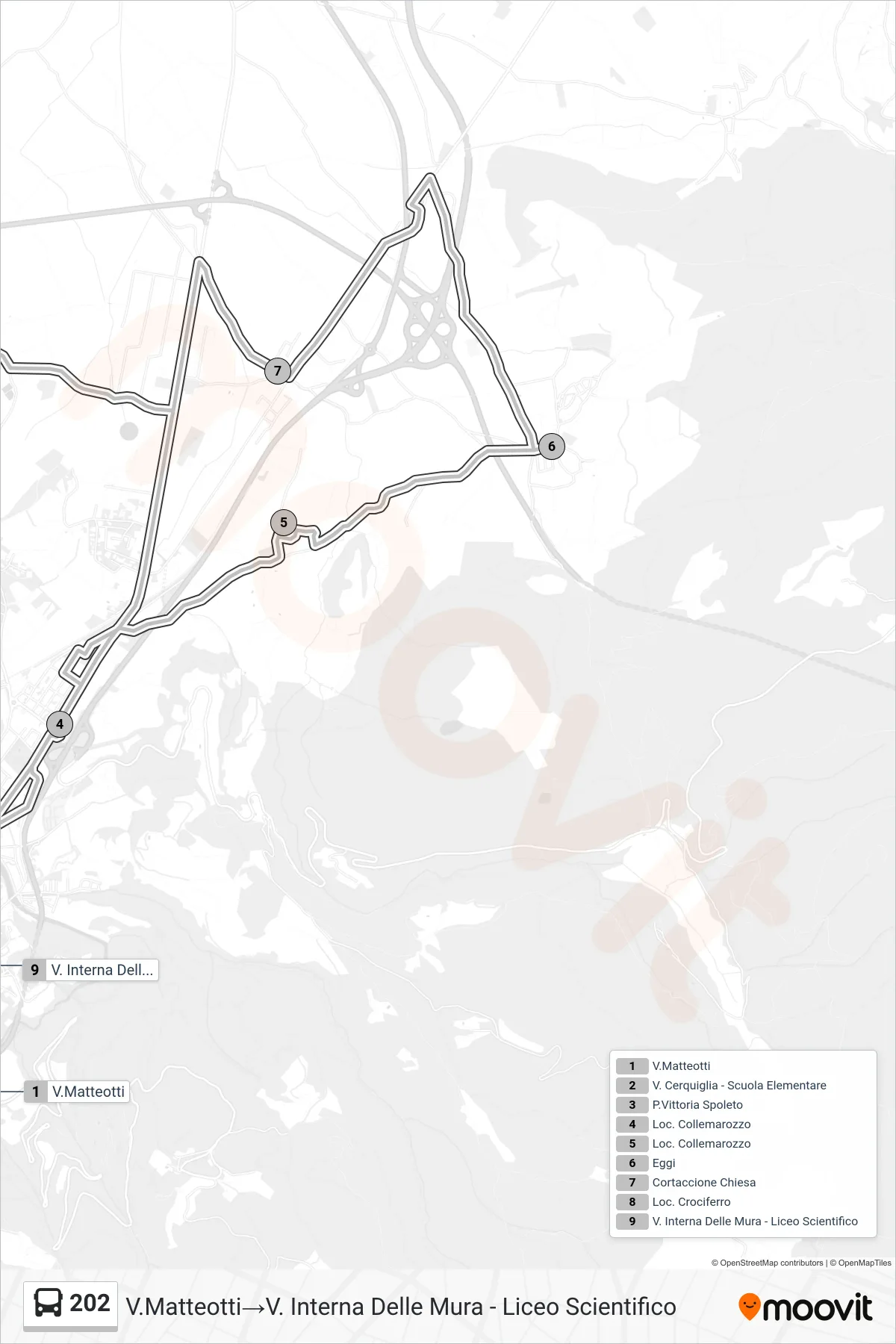 Linea 202 bus (V.Matteotti→V. Interna Delle Mura - Liceo Scientifico) - Percorsi e fermate sulla mappa