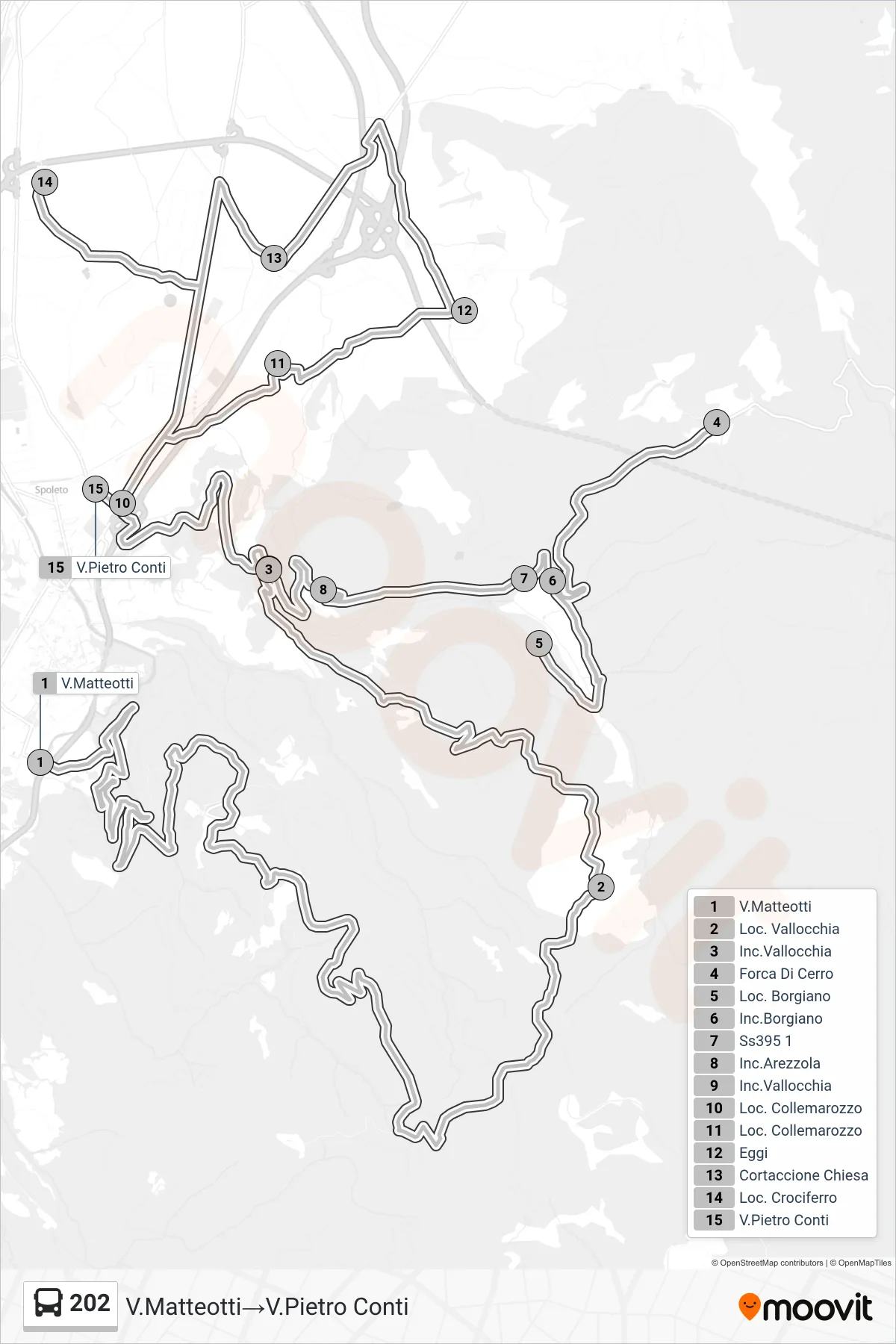 Linea 202  bus (V.Matteotti‎→V.Pietro Conti) - Percorsi e fermate sulla mappa