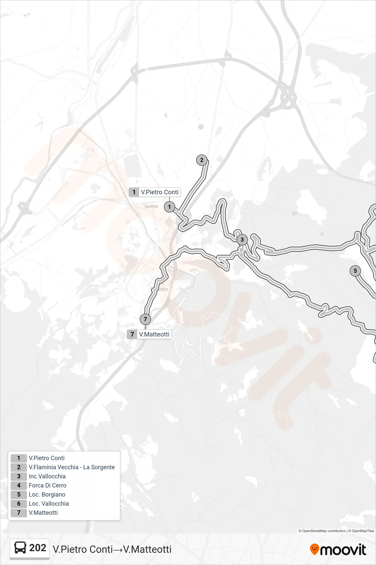 Linea 202 bus (V.Pietro Conti→V.Matteotti) - Percorsi e fermate sulla mappa
