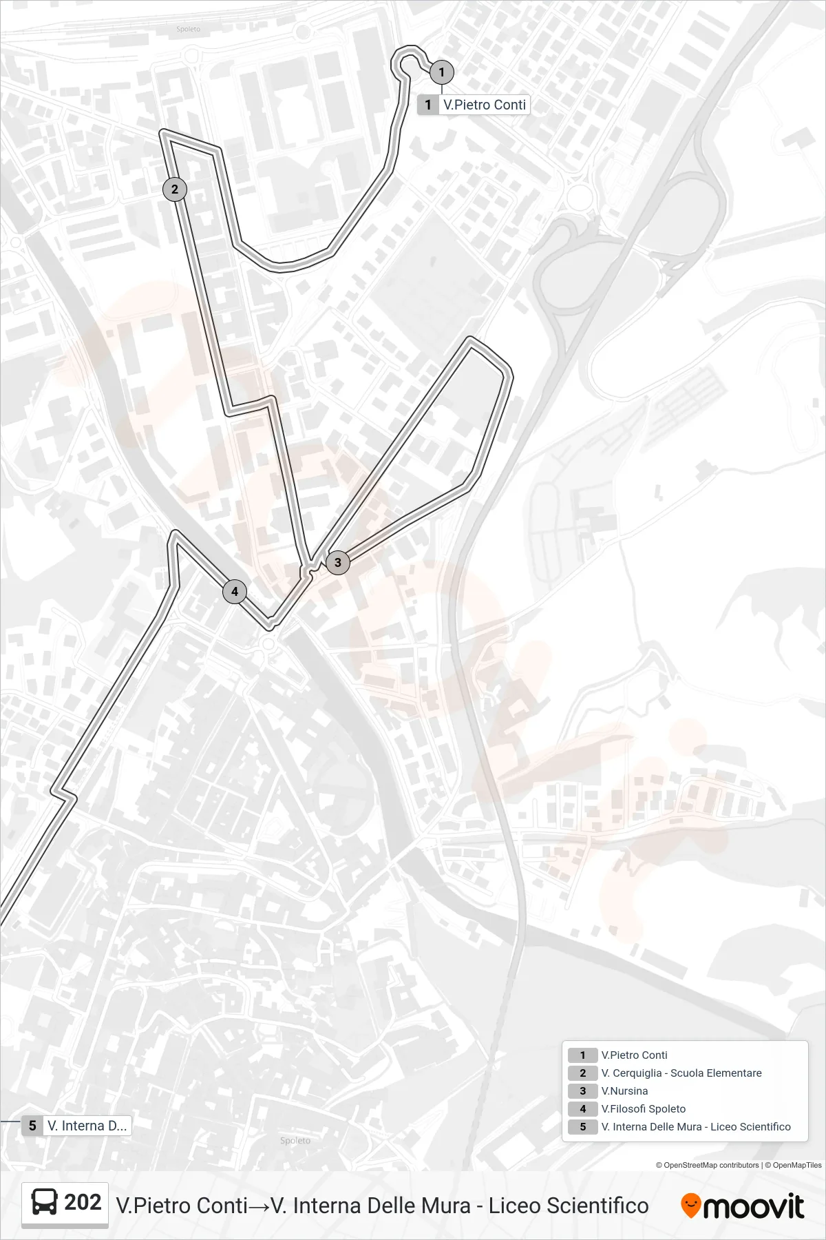 Linea 202 bus (V.Pietro Conti→V. Interna Delle Mura - Liceo Scientifico) - Percorsi e fermate sulla mappa