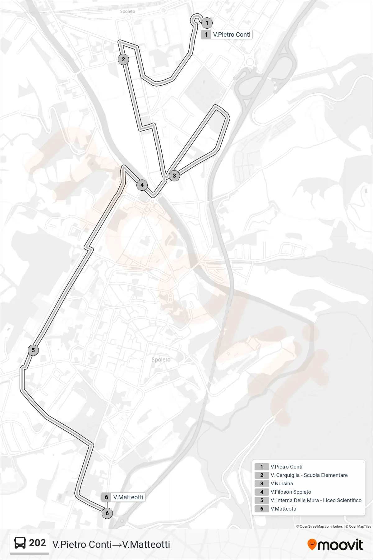Linea 202  bus (V.Pietro Conti‎→V.Matteotti) - Percorsi e fermate sulla mappa