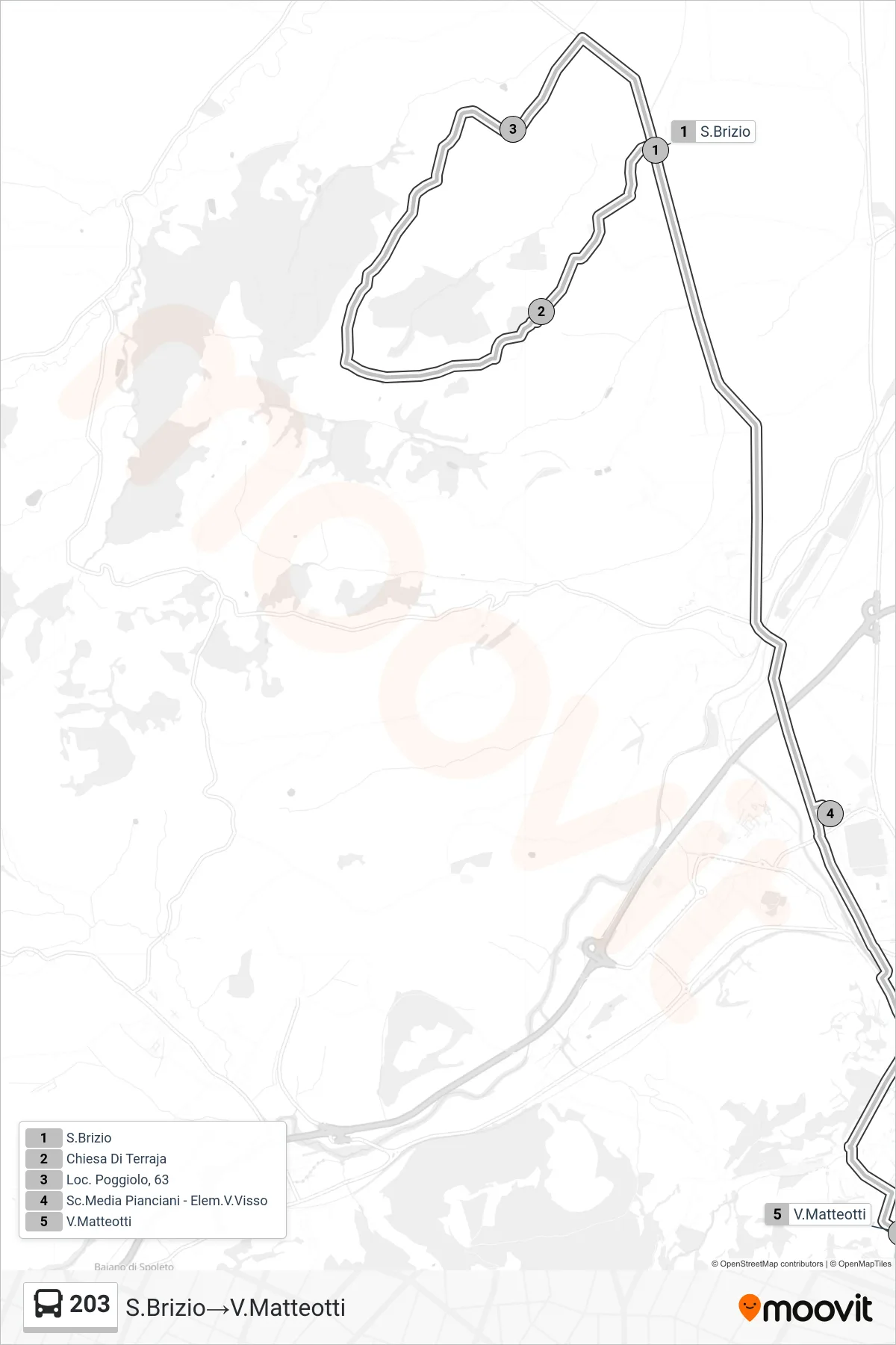 Linea 203 bus (S.Brizio→V.Matteotti) - Percorsi e fermate sulla mappa