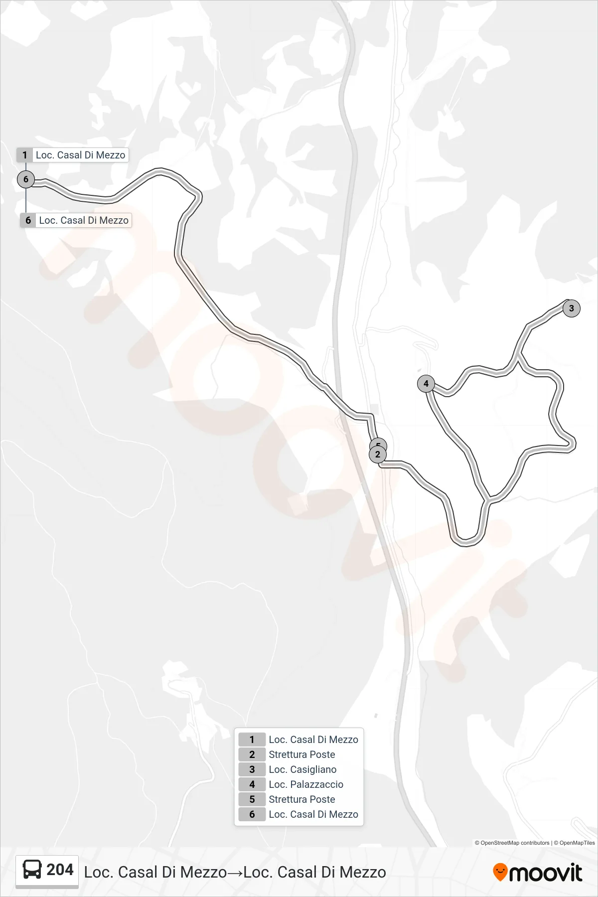 Linea 204 bus (Loc. Casal Di Mezzo→Loc. Casal Di Mezzo) - Percorsi e fermate sulla mappa