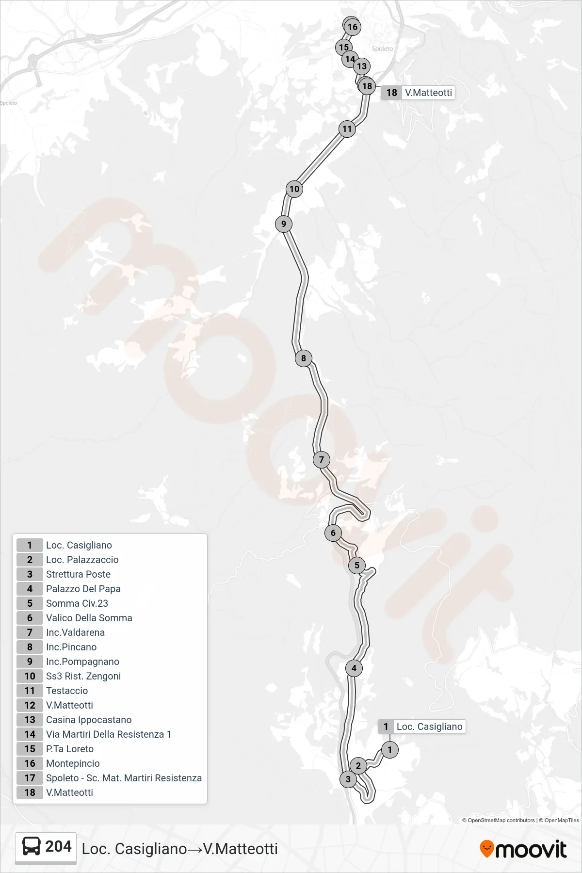 Linea 204 bus (Loc. Casigliano→V.Matteotti) - Percorsi e fermate sulla mappa