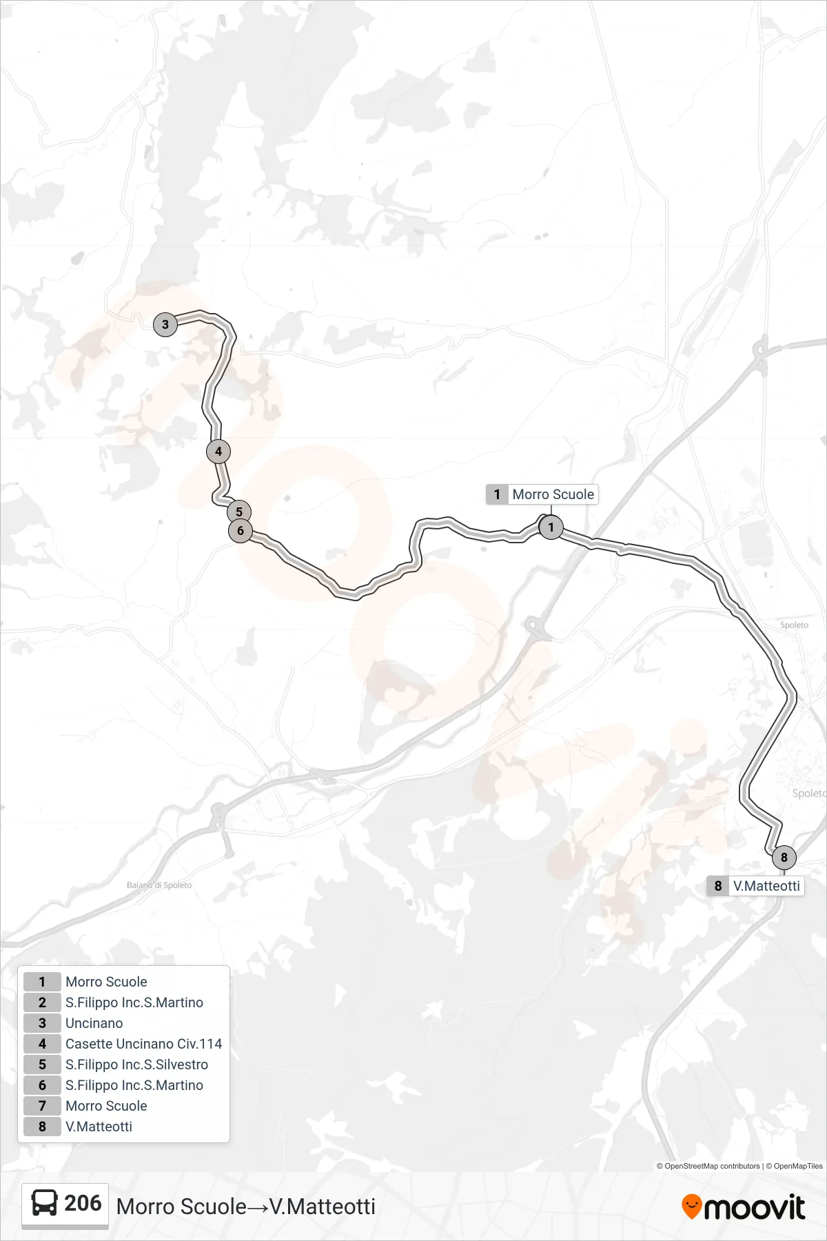 Linea 206  bus (Morro Scuole‎→V.Matteotti) - Percorsi e fermate sulla mappa