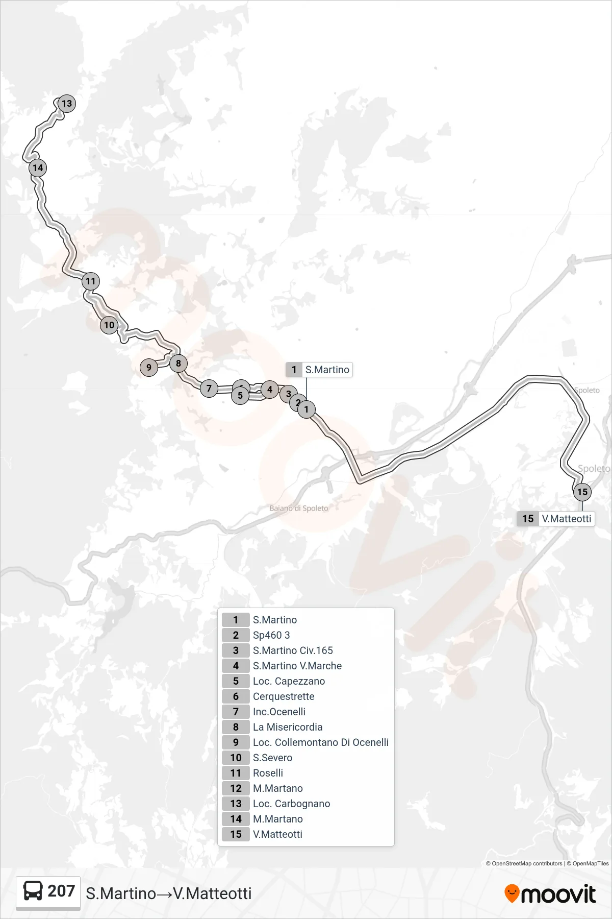 Linea 207  bus (S.Martino‎→V.Matteotti) - Percorsi e fermate sulla mappa