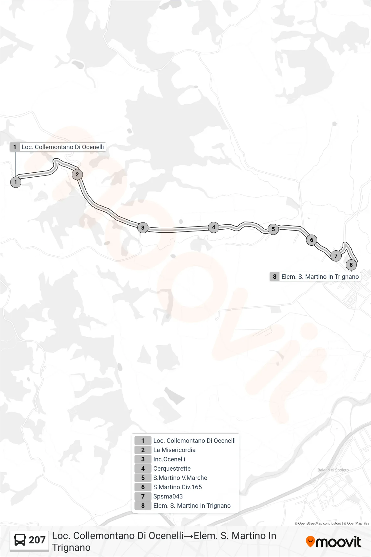 Linea 207 bus (Loc. Collemontano Di Ocenelli→Elem. S. Martino In Trignano) - Percorsi e fermate sulla mappa