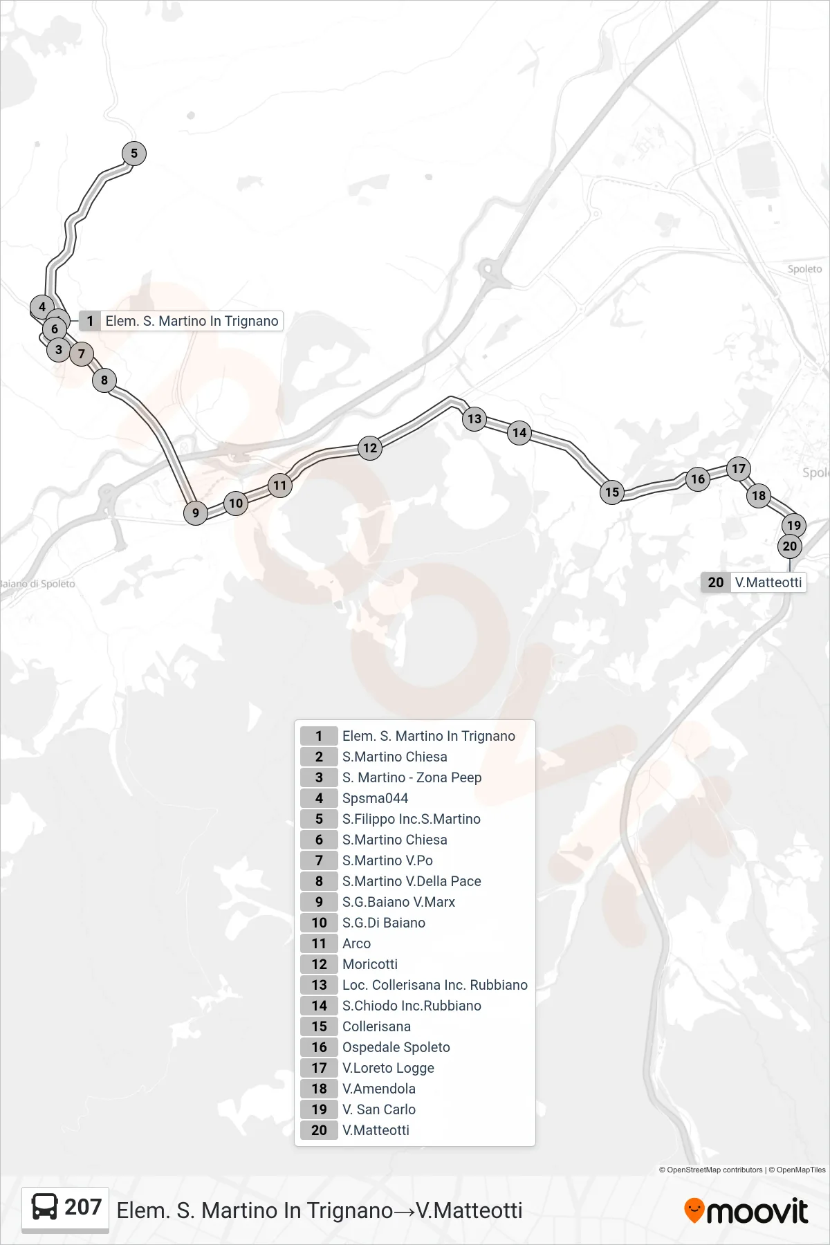 Linea 207 bus (Elem. S. Martino In Trignano→V.Matteotti) - Percorsi e fermate sulla mappa