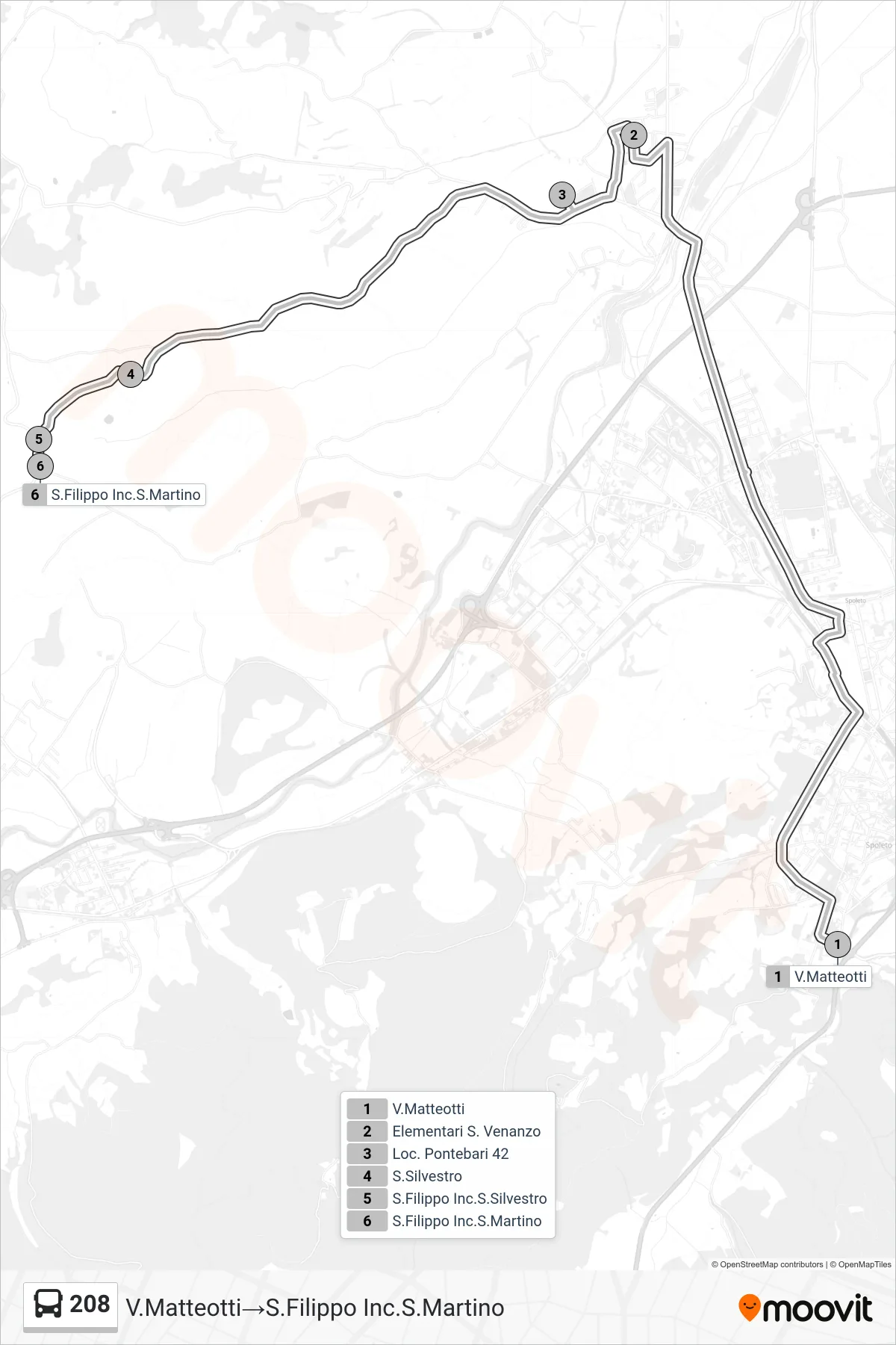 Linea 208  bus (V.Matteotti‎→S.Filippo Inc.S.Martino) - Percorsi e fermate sulla mappa