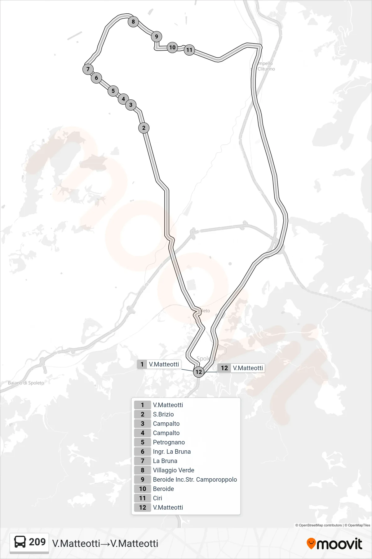 Linea 209 bus (V.Matteotti→V.Matteotti) - Percorsi e fermate sulla mappa