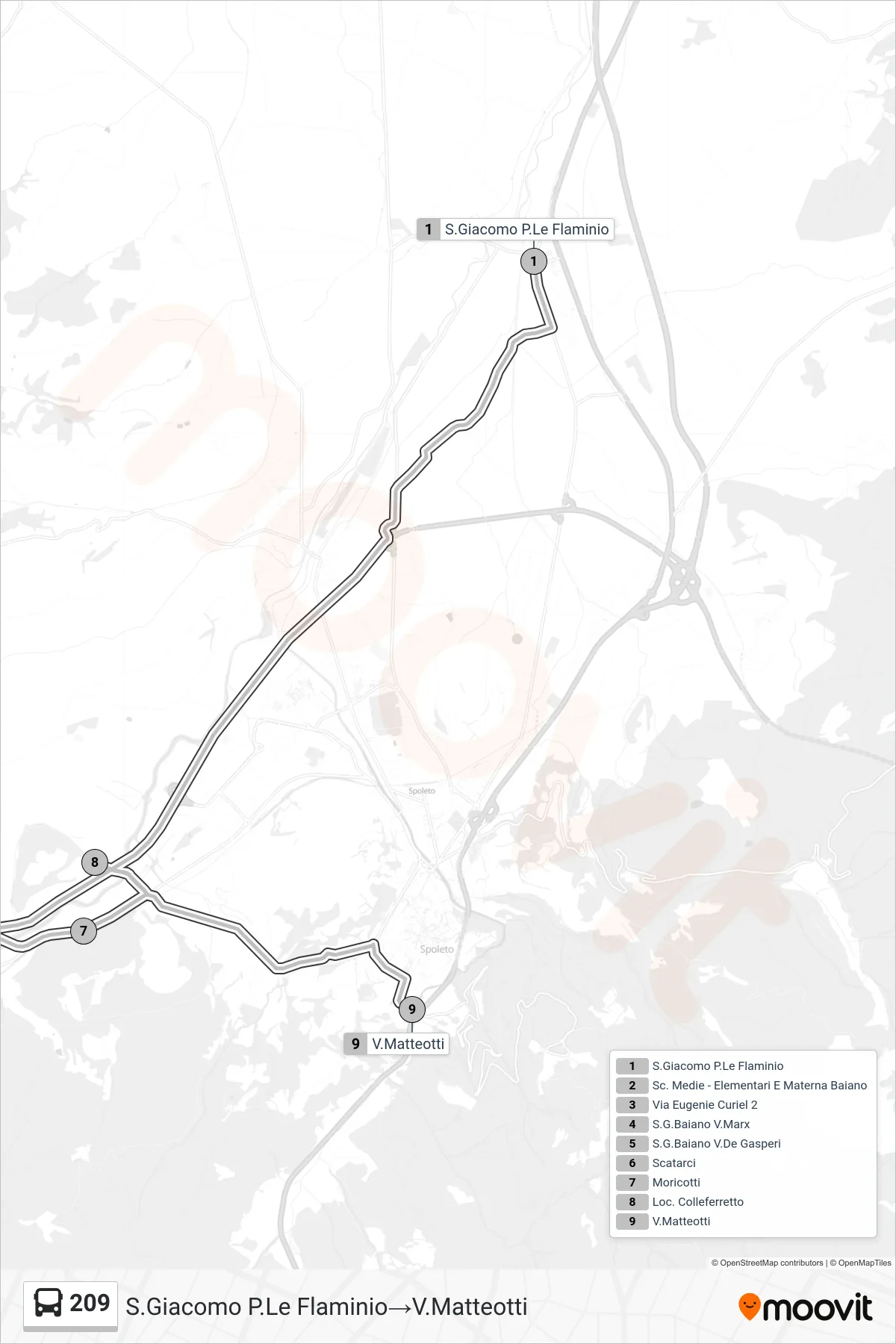 Linea 209 bus (S.Giacomo P.Le Flaminio→V.Matteotti) - Percorsi e fermate sulla mappa