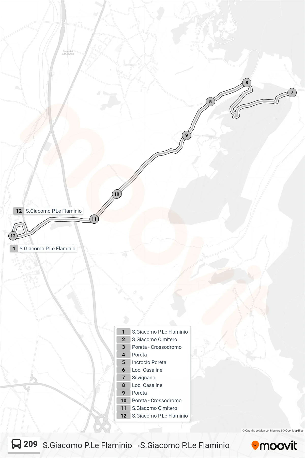 Linea 209  bus (S.Giacomo P.Le Flaminio‎→S.Giacomo P.Le Flaminio) - Percorsi e fermate sulla mappa