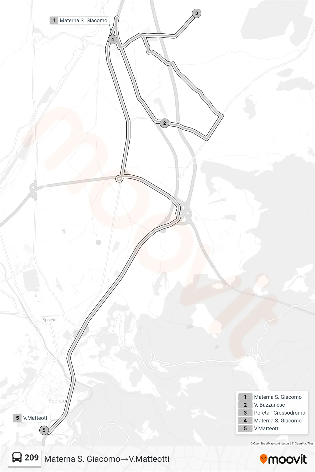 Linea 209  bus (Materna  S. Giacomo‎→V.Matteotti) - Percorsi e fermate sulla mappa