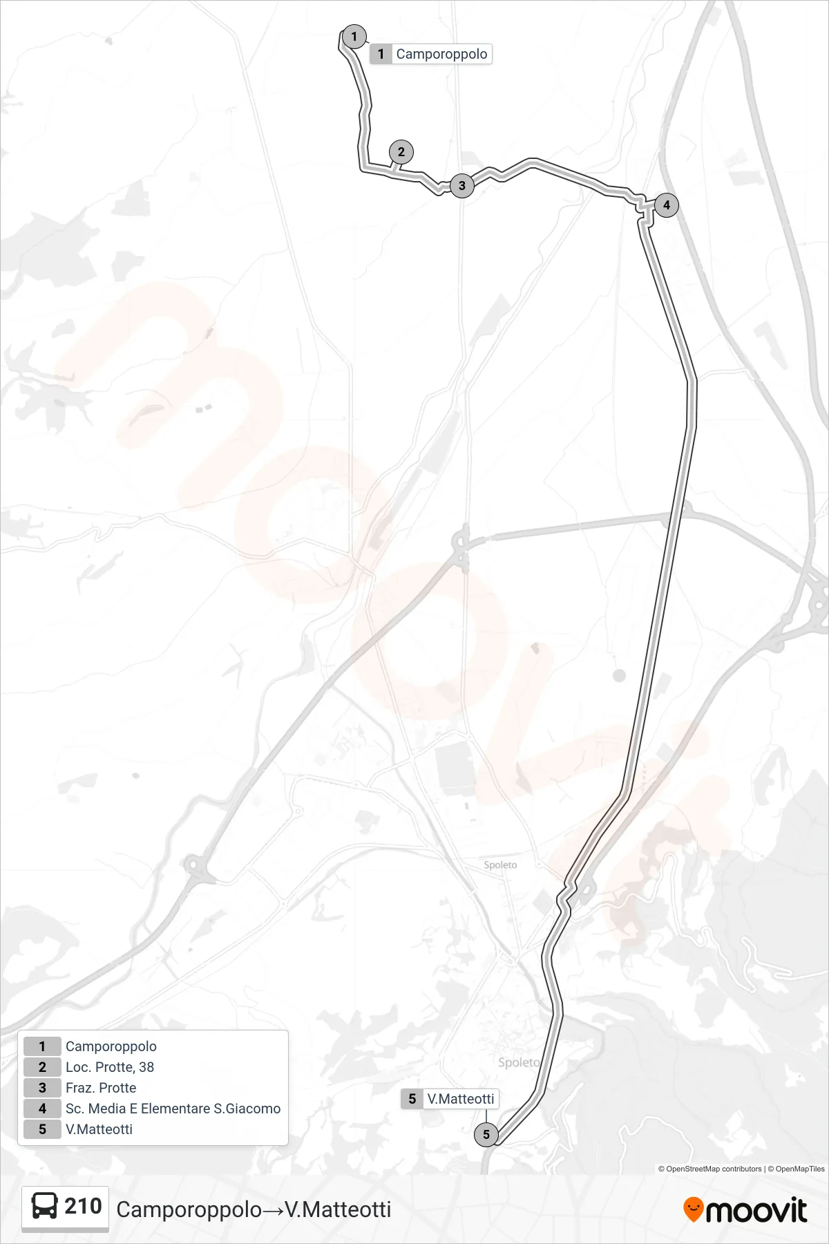 Linea 210  bus (Camporoppolo‎→V.Matteotti) - Percorsi e fermate sulla mappa