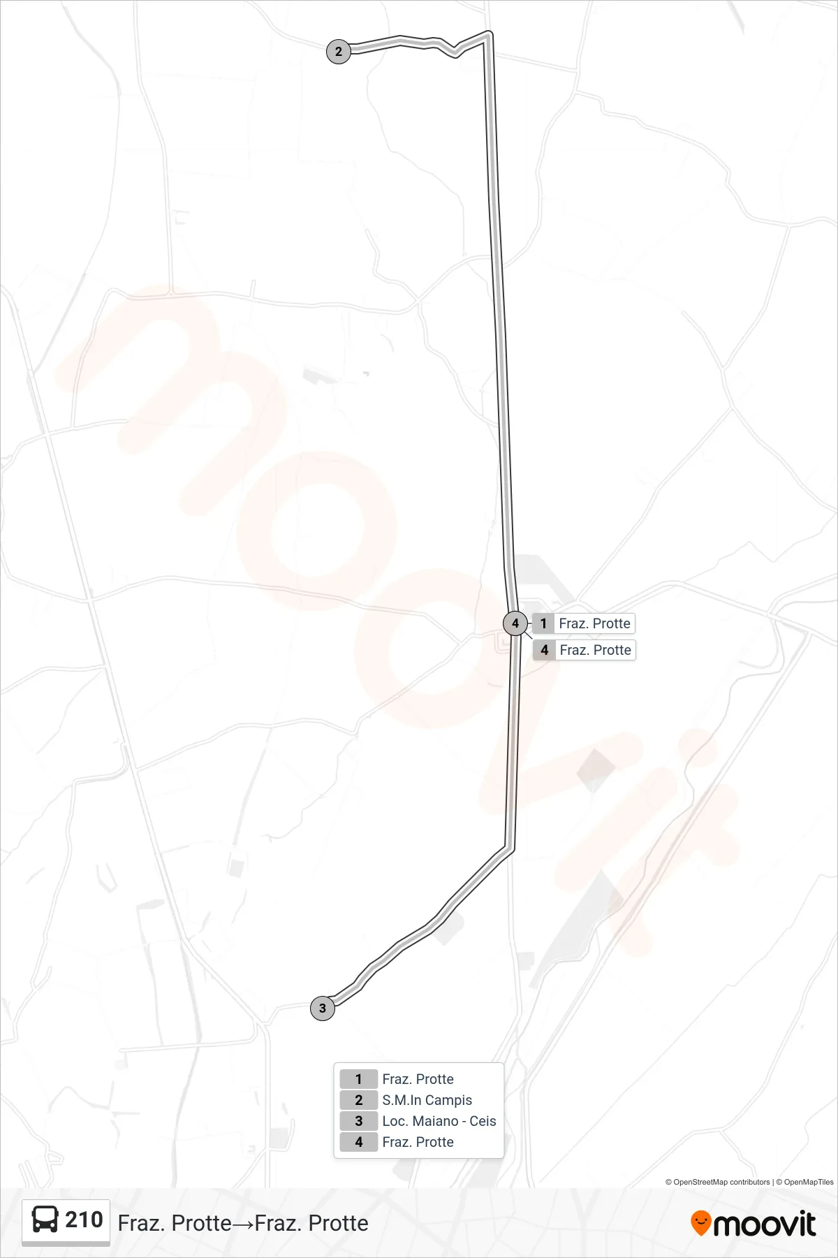 Linea 210 bus (Fraz. Protte→Fraz. Protte) - Percorsi e fermate sulla mappa