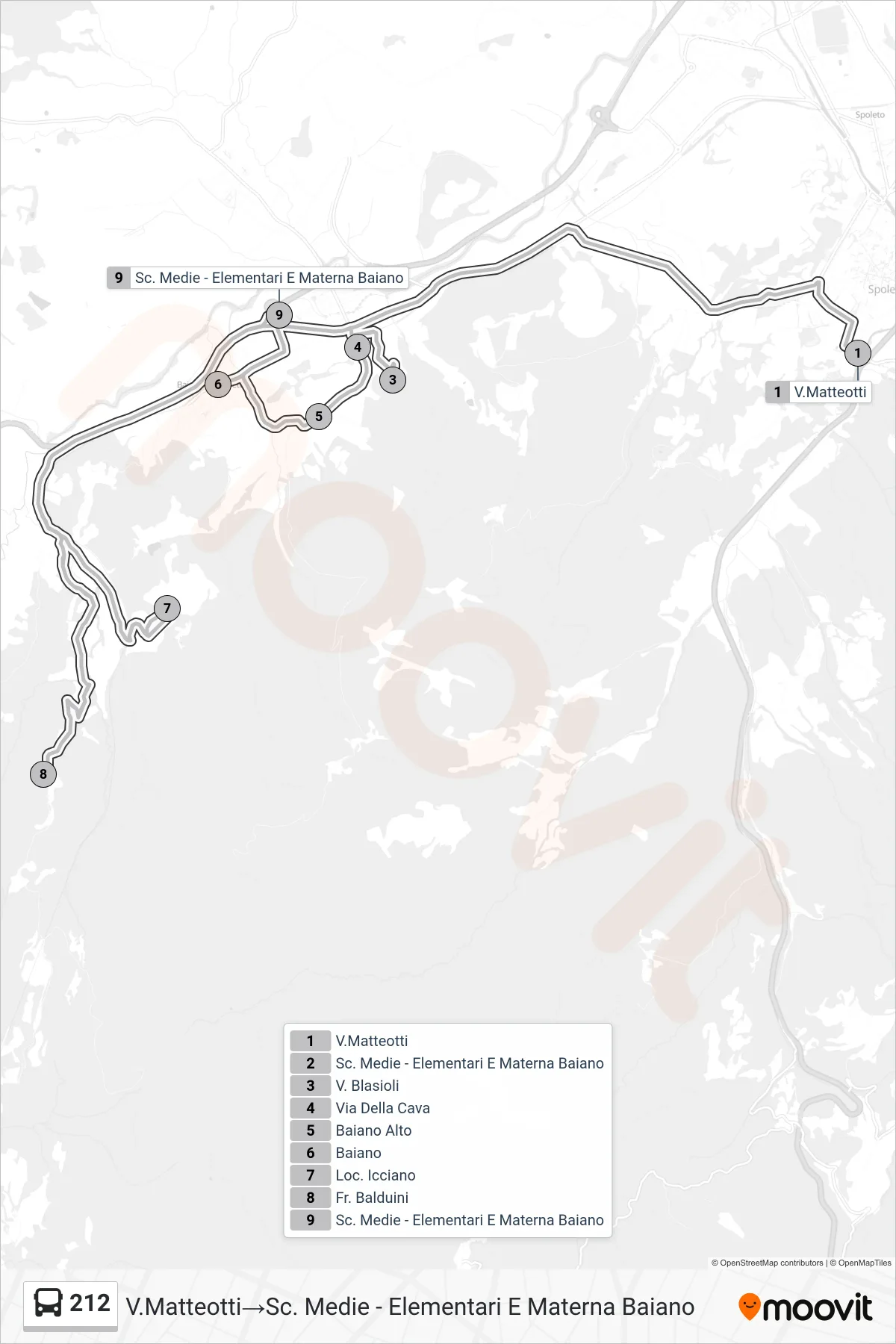 Linea 212  bus (V.Matteotti‎→Sc. Medie - Elementari E Materna Baiano) - Percorsi e fermate sulla mappa
