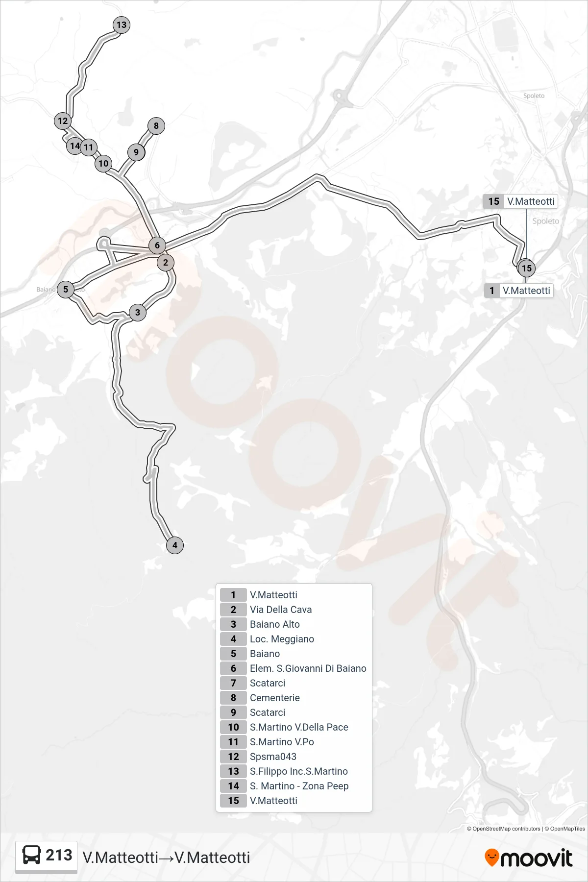 Linea 213  bus (V.Matteotti‎→V.Matteotti) - Percorsi e fermate sulla mappa