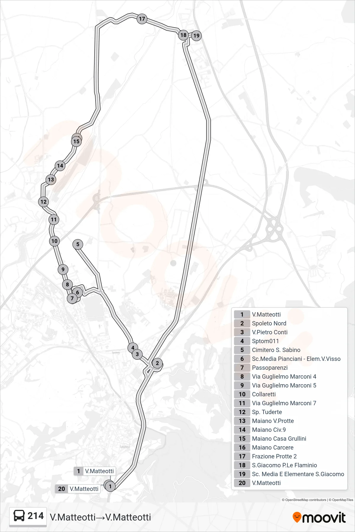Linea 214 bus (V.Matteotti→V.Matteotti) - Percorsi e fermate sulla mappa