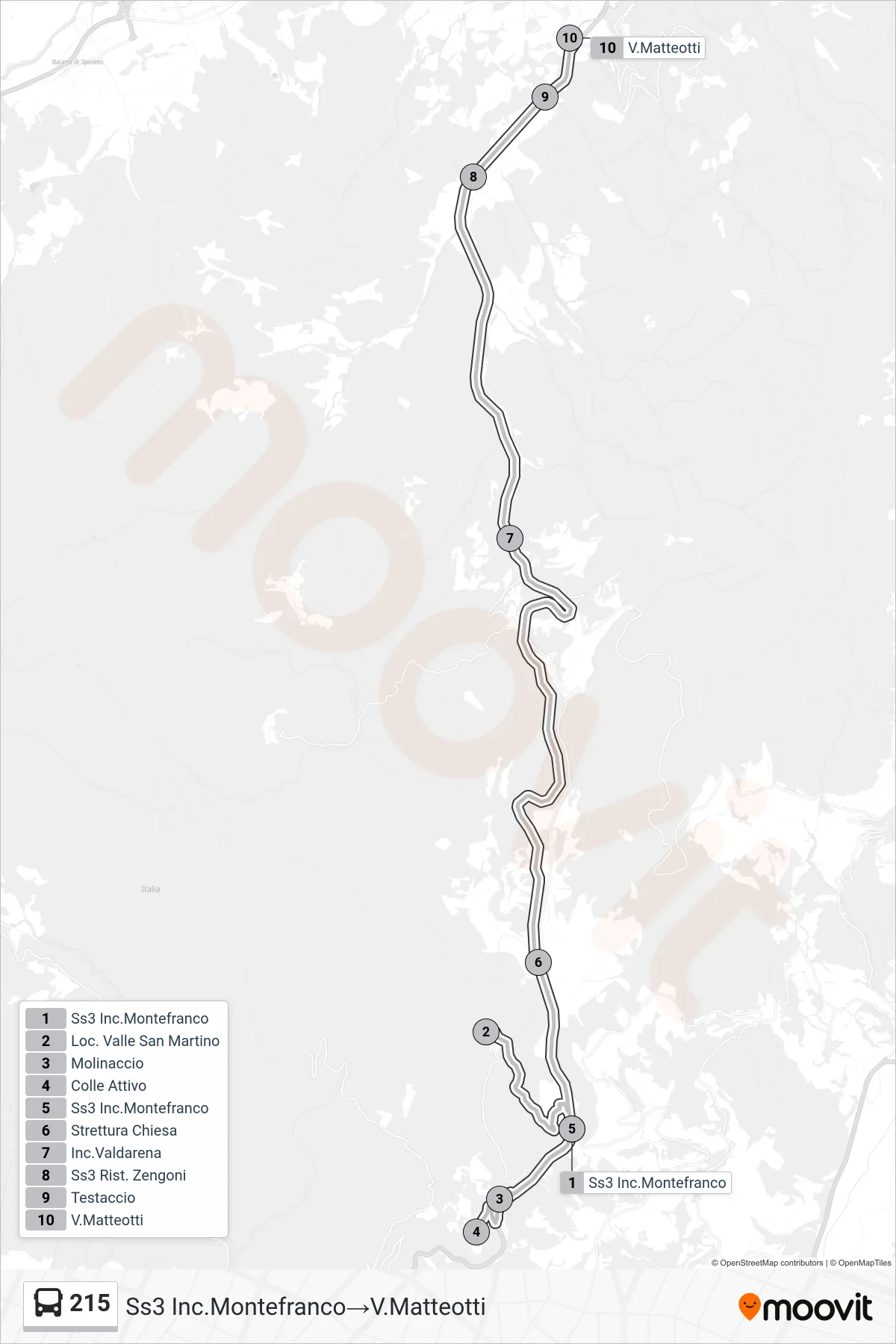 Linea 215 bus (Ss3 Inc.Montefranco→V.Matteotti) - Percorsi e fermate sulla mappa