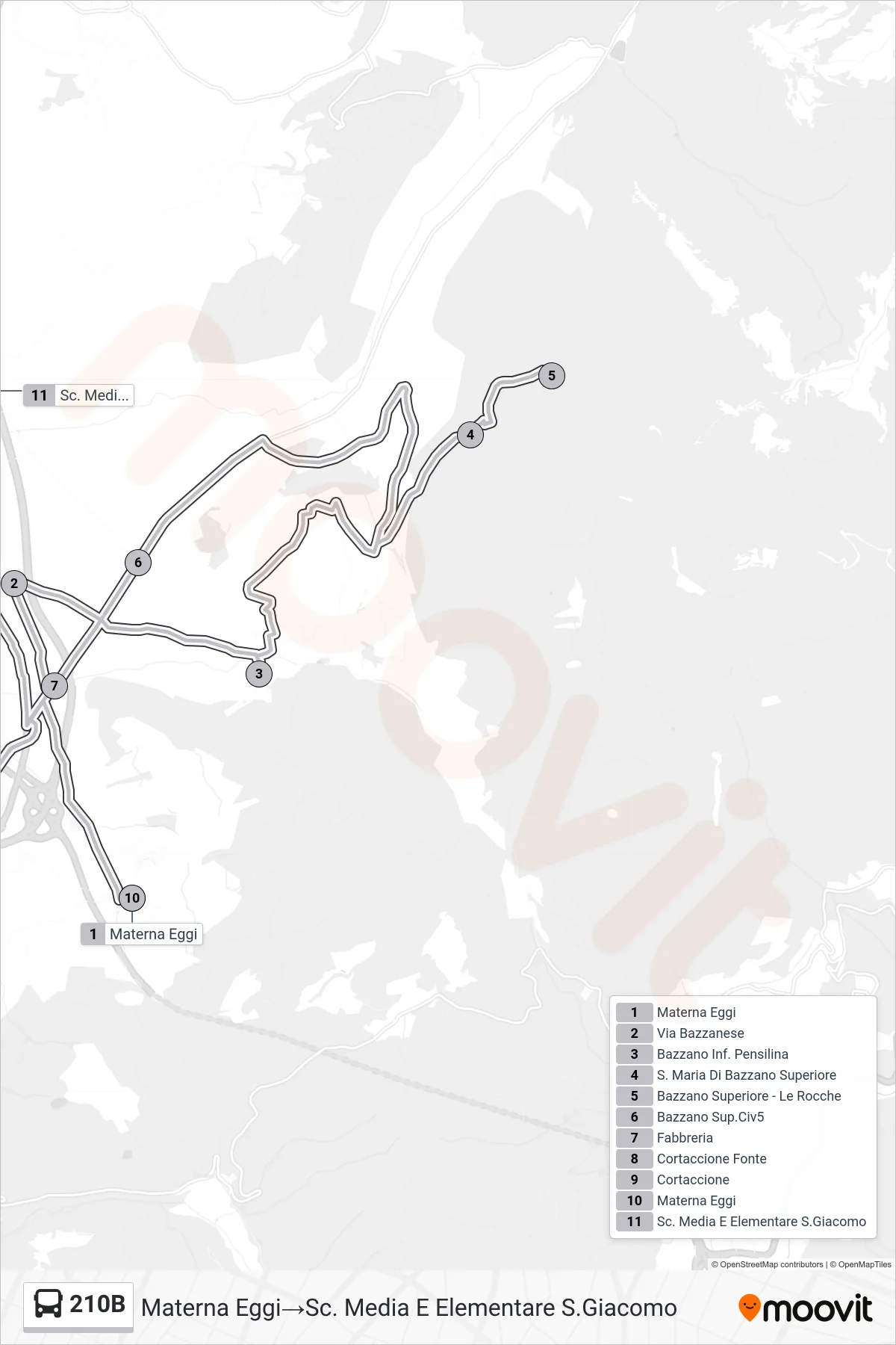Linea 210B  bus (Materna Eggi‎→Sc. Media E Elementare S.Giacomo) - Percorsi e fermate sulla mappa