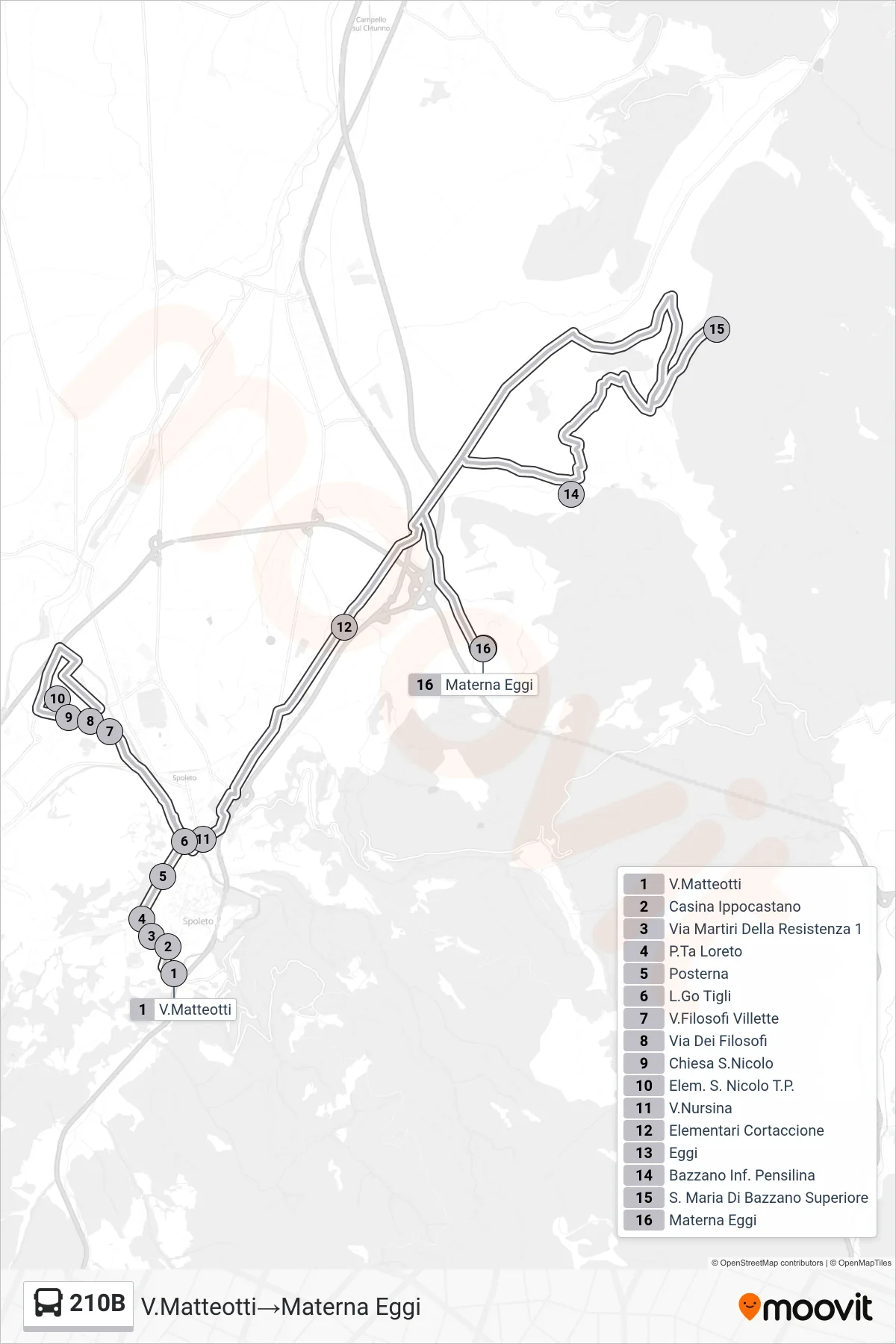 Linea 210B  bus (V.Matteotti‎→Materna Eggi) - Percorsi e fermate sulla mappa