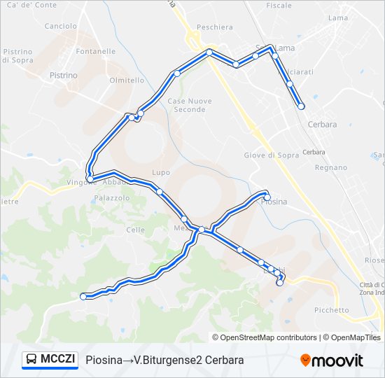 Percorso linea bus MCCZI