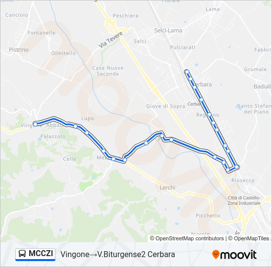 Percorso linea bus MCCZI