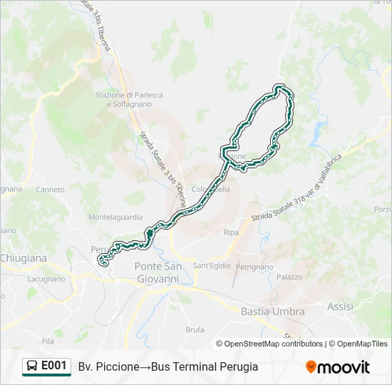 Percorso linea bus E001