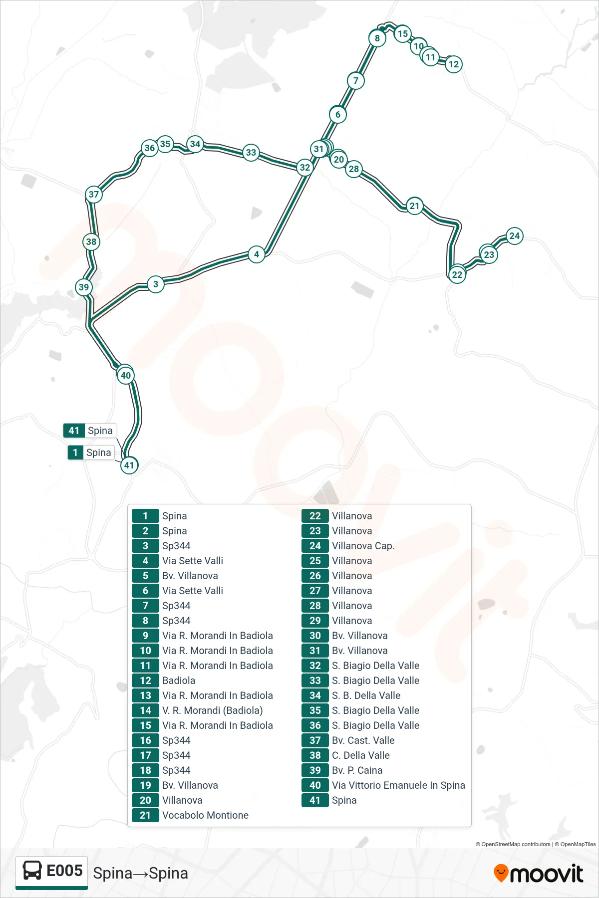 Linea E005 bus (Spina→Spina) - Percorsi e fermate sulla mappa