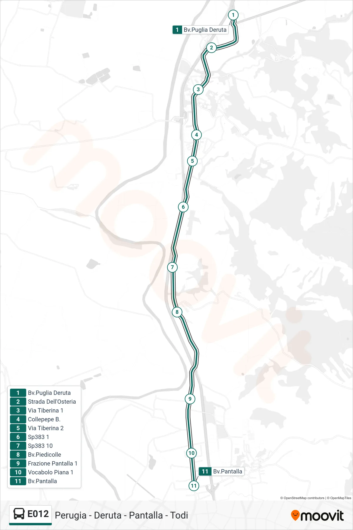 Linea E012  bus (Bv.Puglia Deruta‎→Bv.Pantalla) - Percorsi e fermate sulla mappa