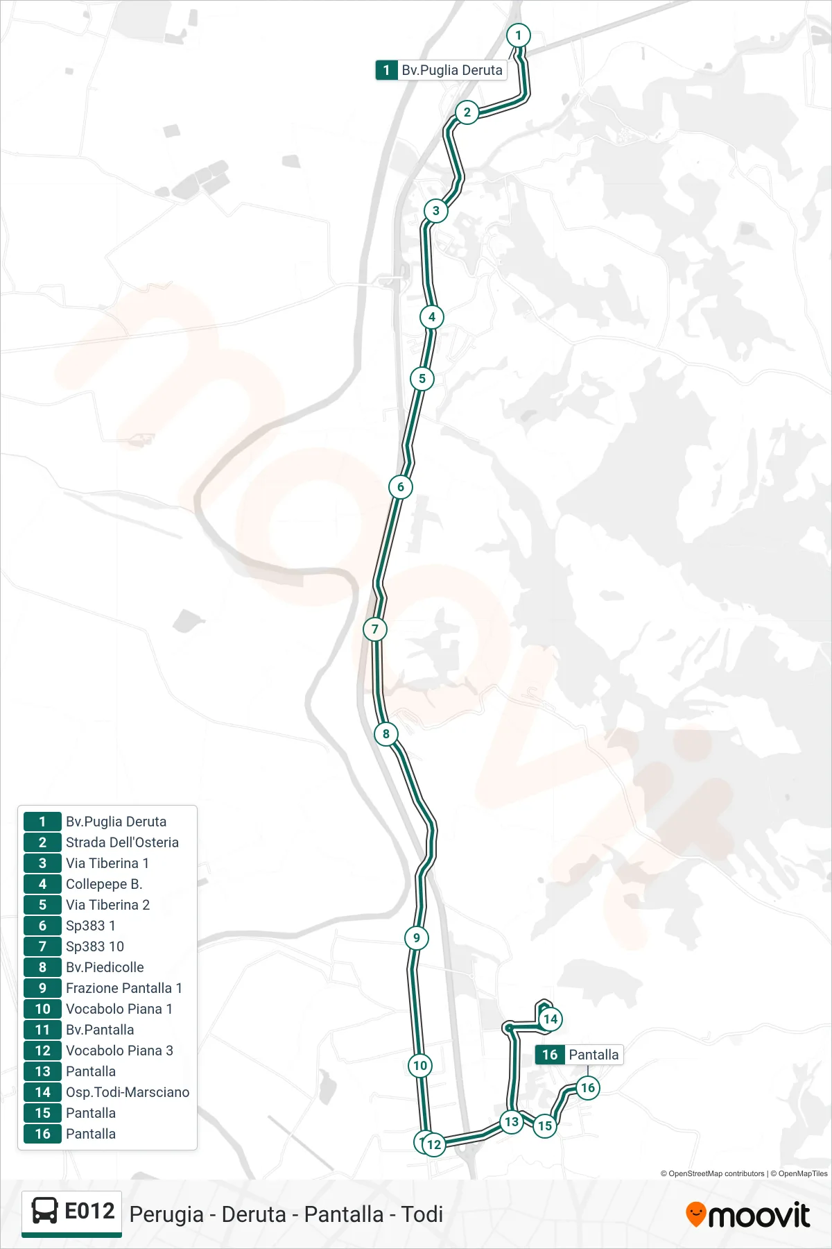 Linea E012  bus (Bv.Puglia Deruta‎→Pantalla) - Percorsi e fermate sulla mappa