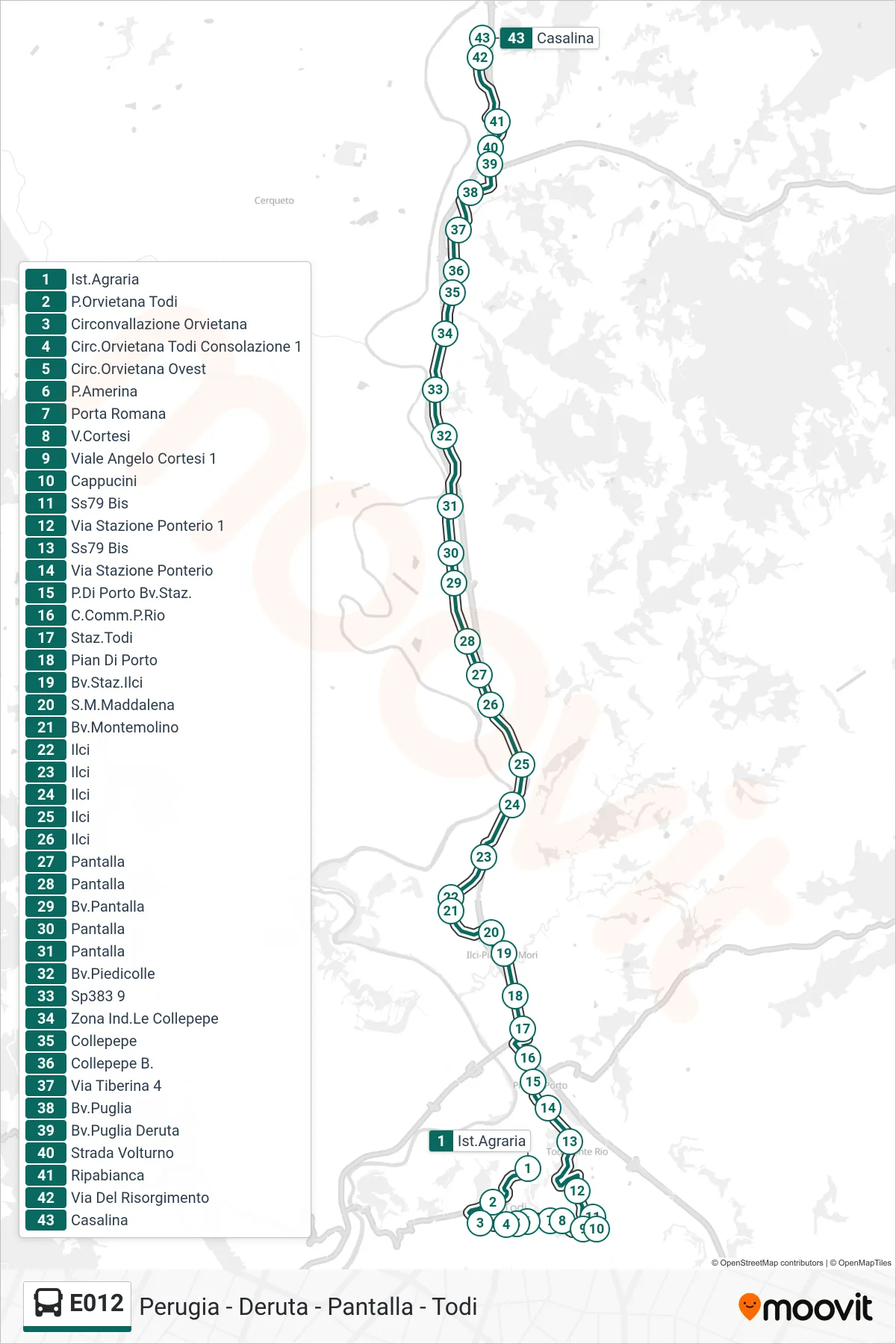 Linea E012  bus (Ist.Agraria‎→Casalina) - Percorsi e fermate sulla mappa