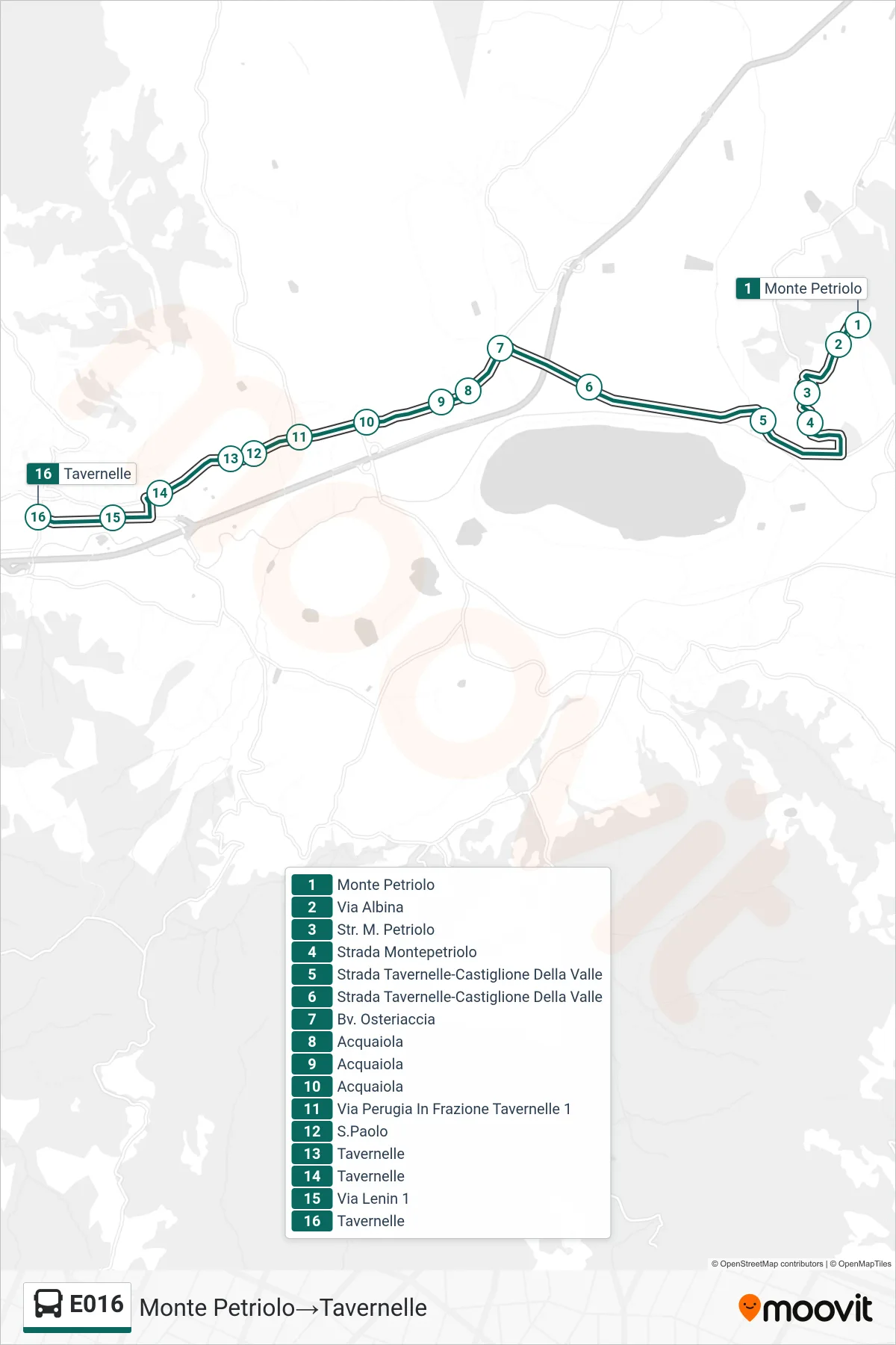 Linea E016 bus (Monte Petriolo→Tavernelle) - Percorsi e fermate sulla mappa
