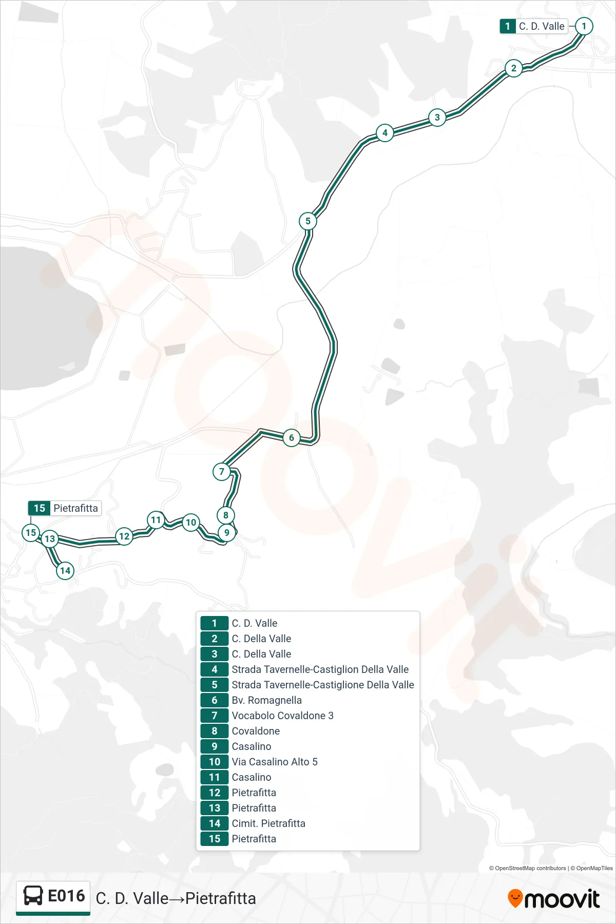 Linea E016  bus (C. D. Valle‎→Pietrafitta) - Percorsi e fermate sulla mappa