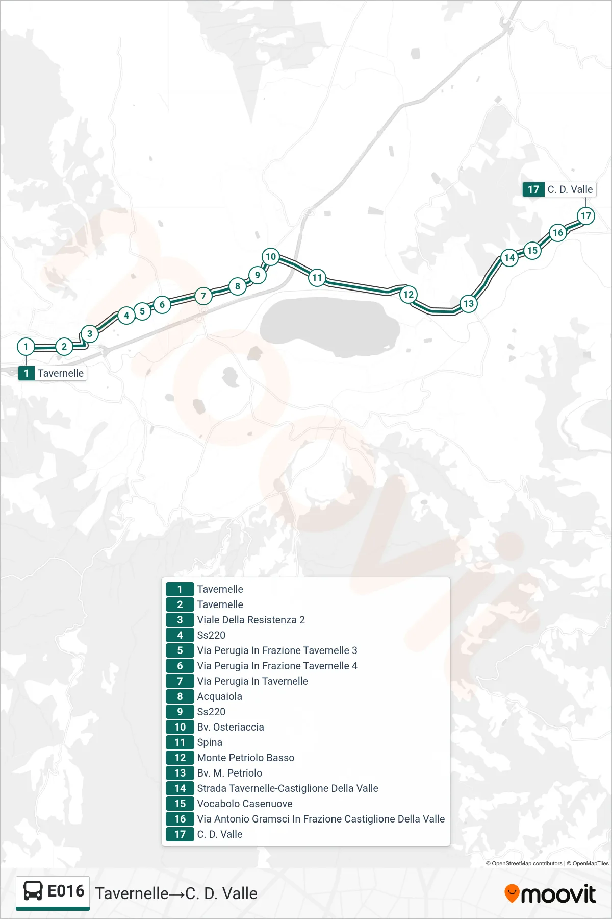 Linea E016 bus (Tavernelle→C. D. Valle) - Percorsi e fermate sulla mappa