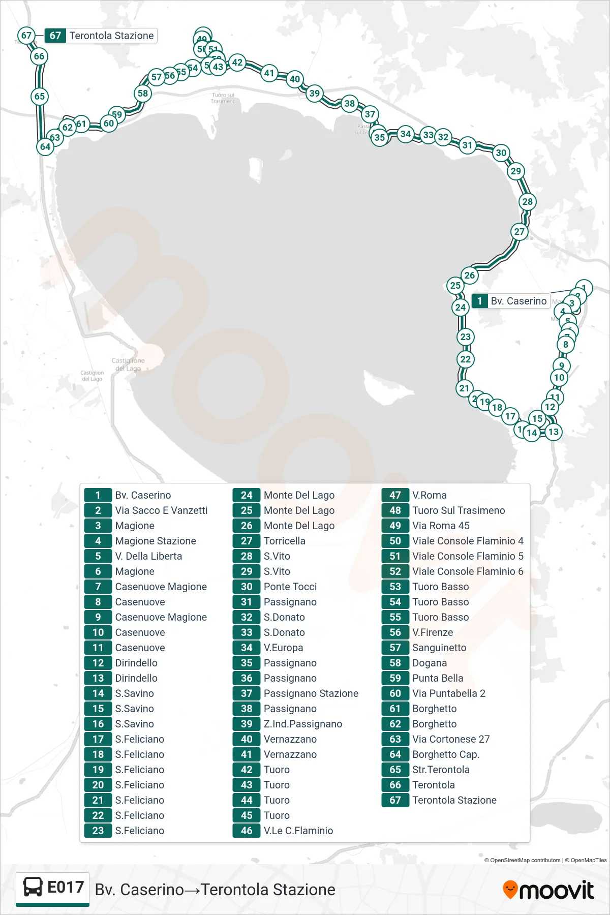 Linea E017  bus (Bv. Caserino‎→Terontola Stazione) - Percorsi e fermate sulla mappa