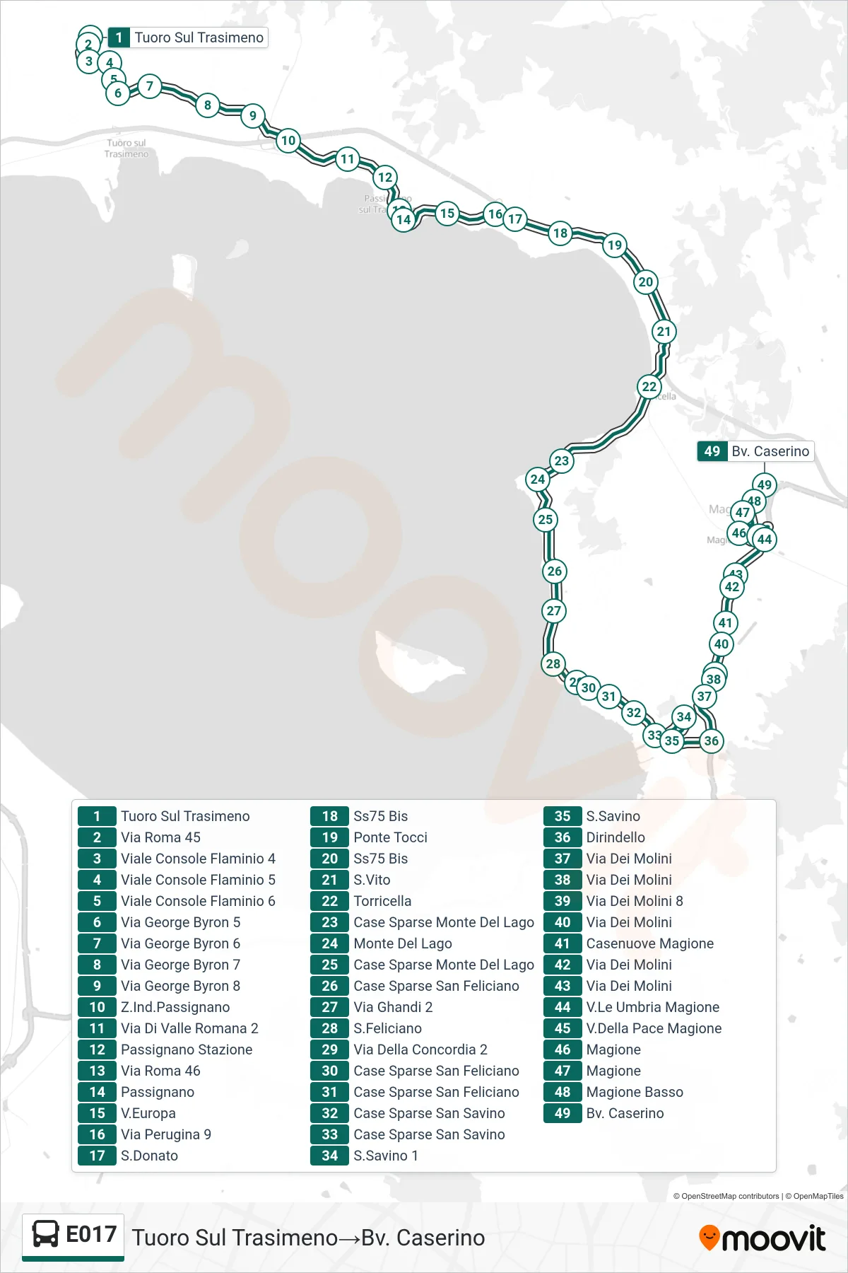 Linea E017 bus (Tuoro Sul Trasimeno→Bv. Caserino) - Percorsi e fermate sulla mappa