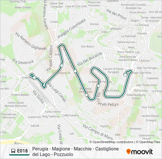 Percorso linea bus E018